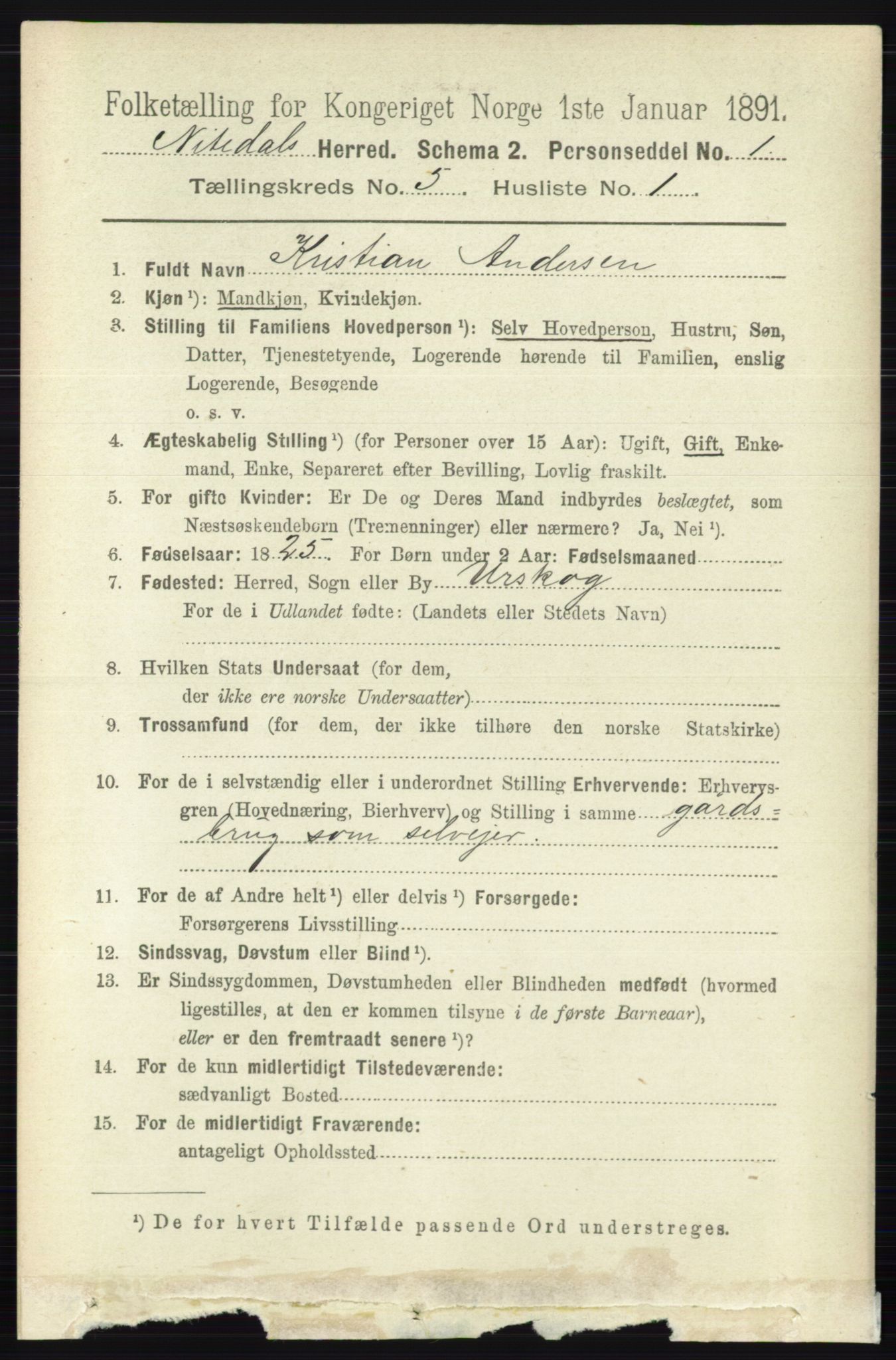 RA, 1891 census for 0233 Nittedal, 1891, p. 2184