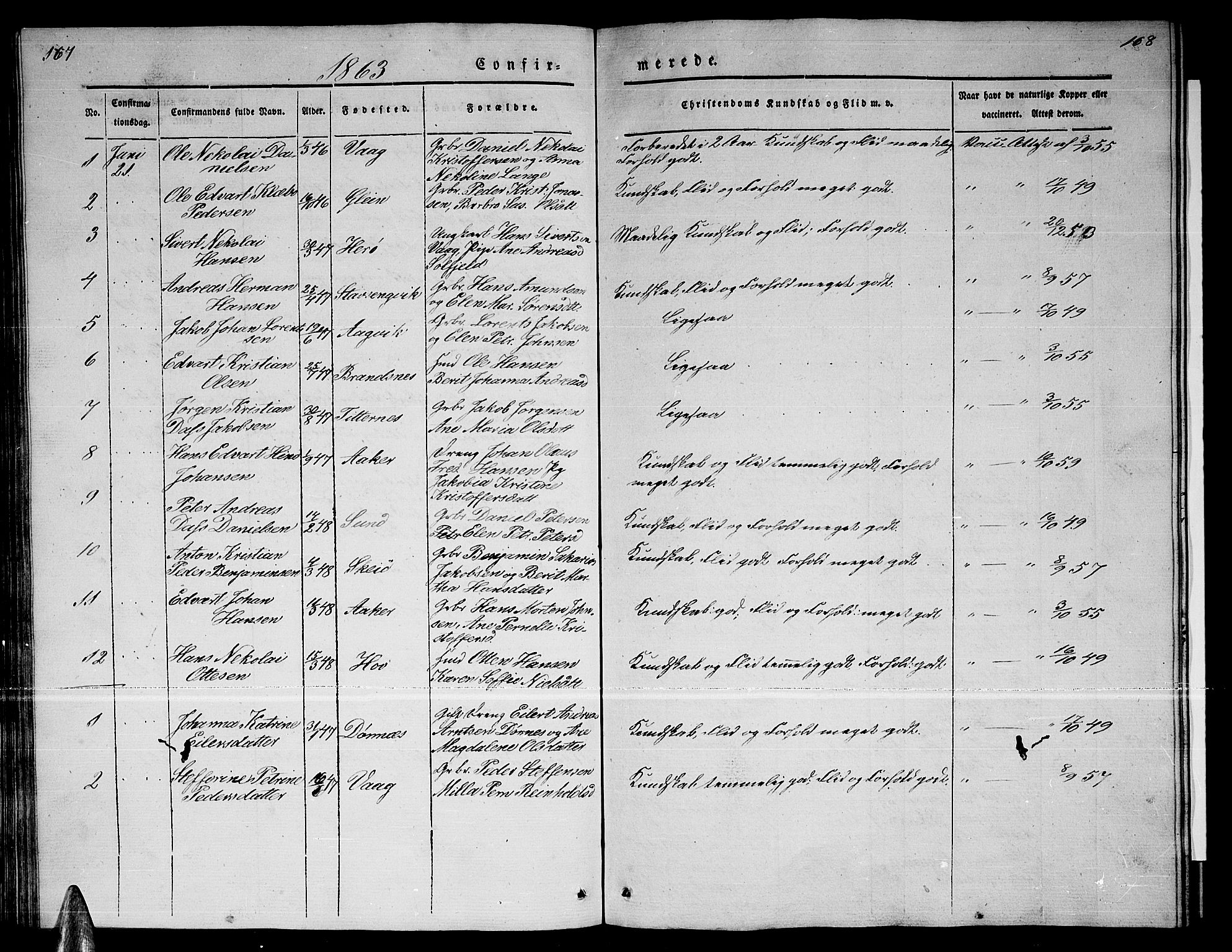 Ministerialprotokoller, klokkerbøker og fødselsregistre - Nordland, SAT/A-1459/835/L0530: Parish register (copy) no. 835C02, 1842-1865, p. 167-168