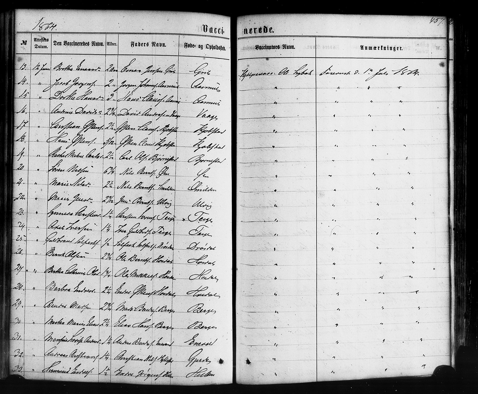Hyllestad sokneprestembete, SAB/A-80401: Parish register (official) no. A 1, 1861-1886, p. 457