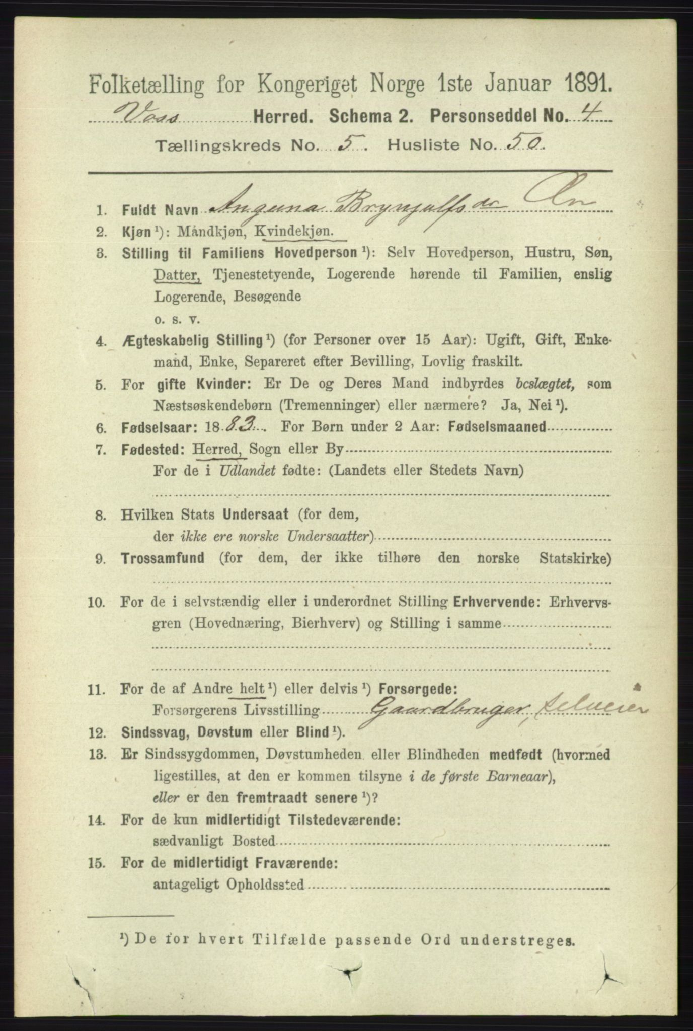 RA, 1891 census for 1235 Voss, 1891, p. 2980