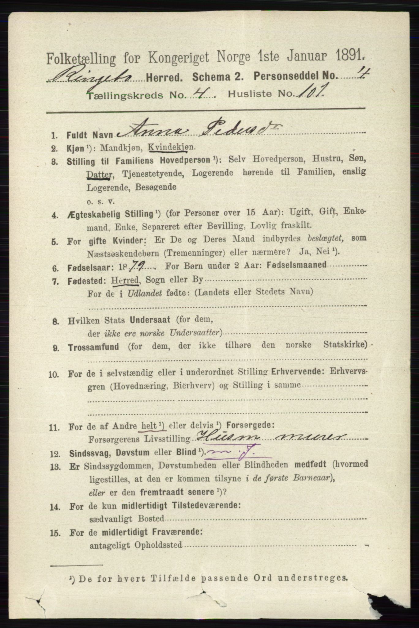 RA, 1891 census for 0520 Ringebu, 1891, p. 1895