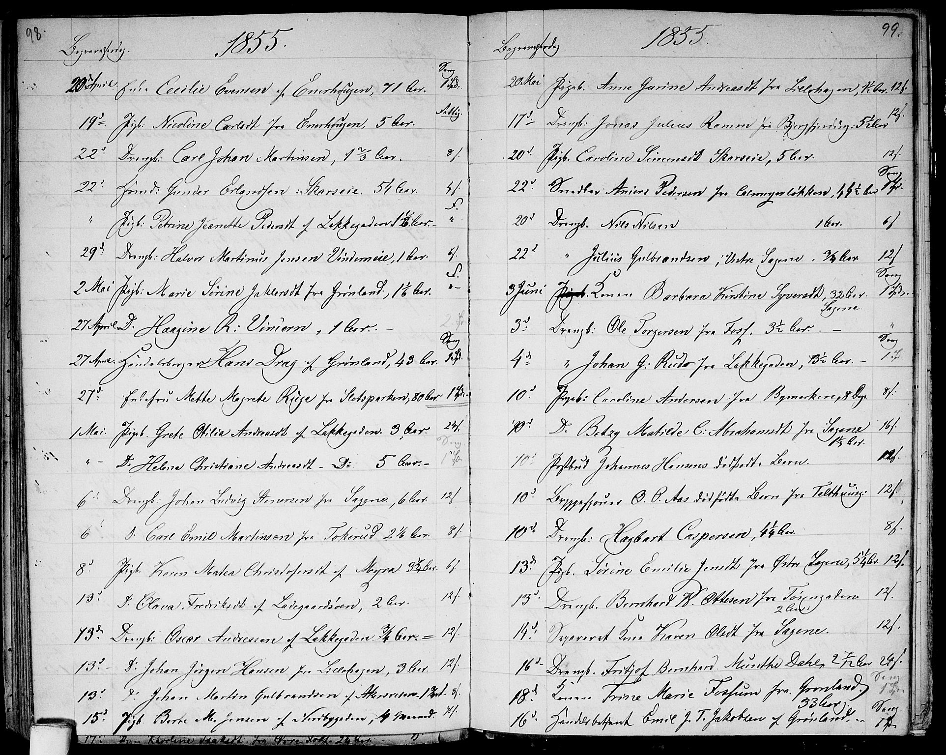 Aker prestekontor kirkebøker, AV/SAO-A-10861/G/L0012: Parish register (copy) no. 12, 1846-1860, p. 98-99