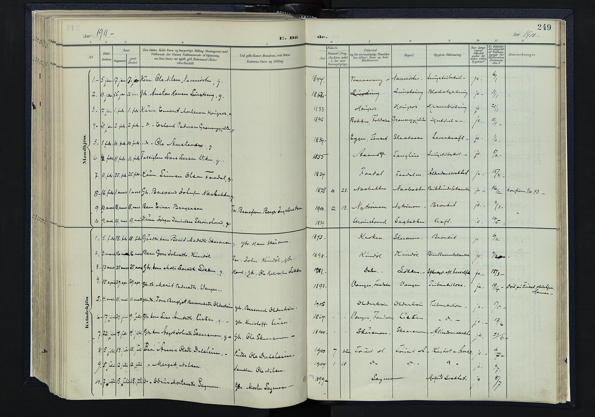 Tynset prestekontor, AV/SAH-PREST-058/H/Ha/Haa/L0025: Parish register (official) no. 25, 1900-1914, p. 249