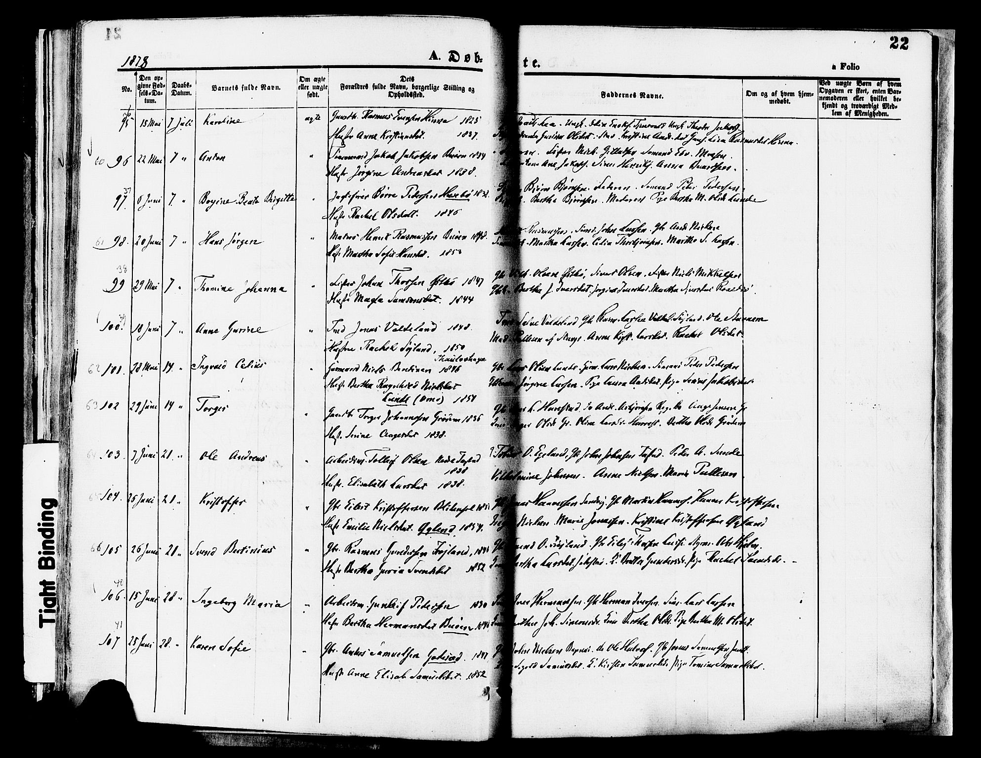 Hetland sokneprestkontor, AV/SAST-A-101826/30/30BA/L0008: Parish register (official) no. A 8, 1877-1884, p. 22