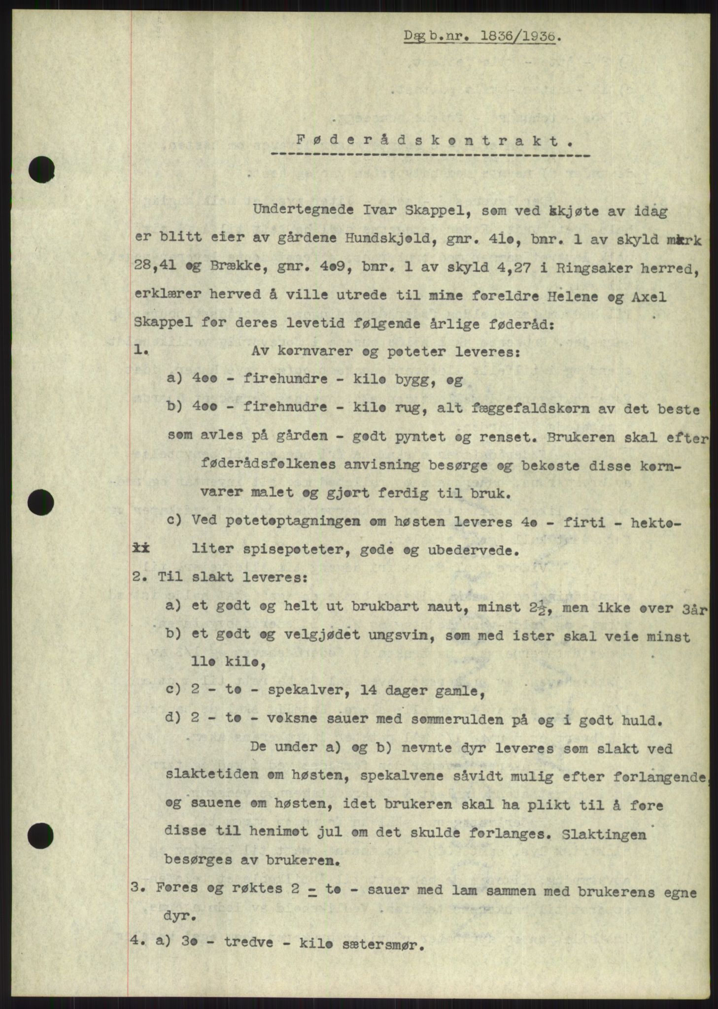 Nord-Hedmark sorenskriveri, SAH/TING-012/H/Hb/Hbf/L0001: Mortgage book no. B1, 1936-1936, Diary no: : 1836/1936