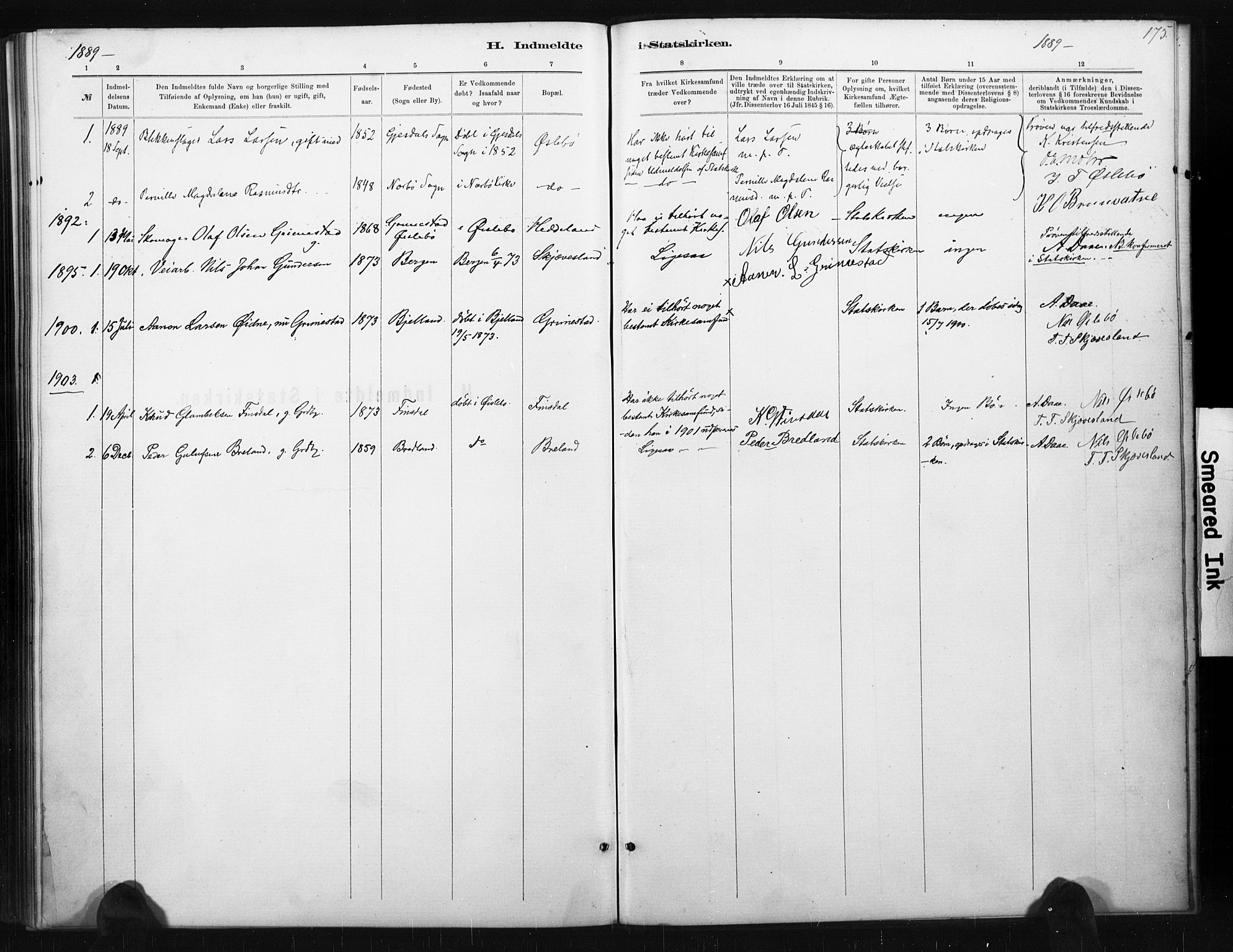 Holum sokneprestkontor, AV/SAK-1111-0022/F/Fa/Fac/L0004: Parish register (official) no. A 4, 1884-1907, p. 175