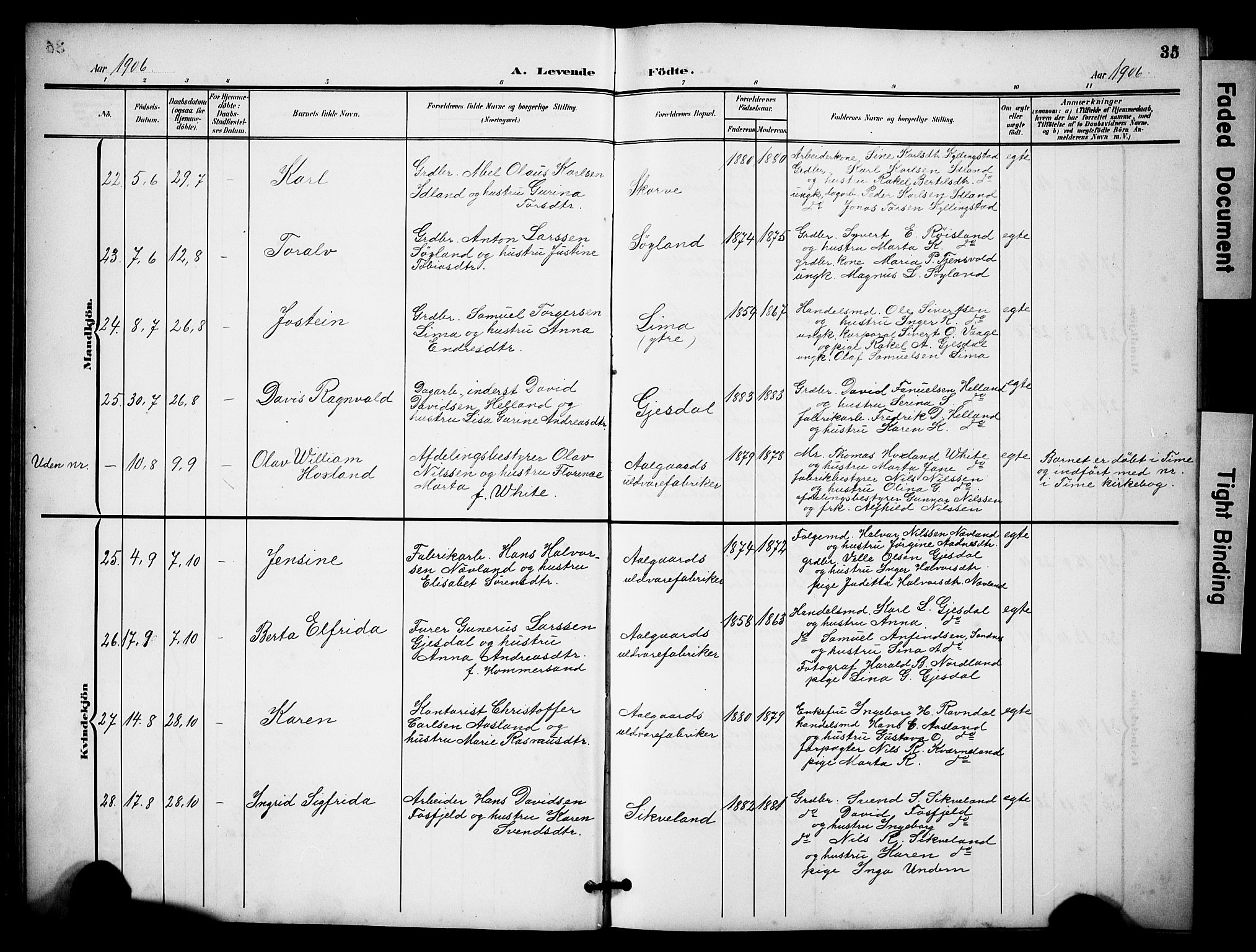 Lye sokneprestkontor, AV/SAST-A-101794/001/30BB/L0009: Parish register (copy) no. B 9, 1902-1923, p. 35