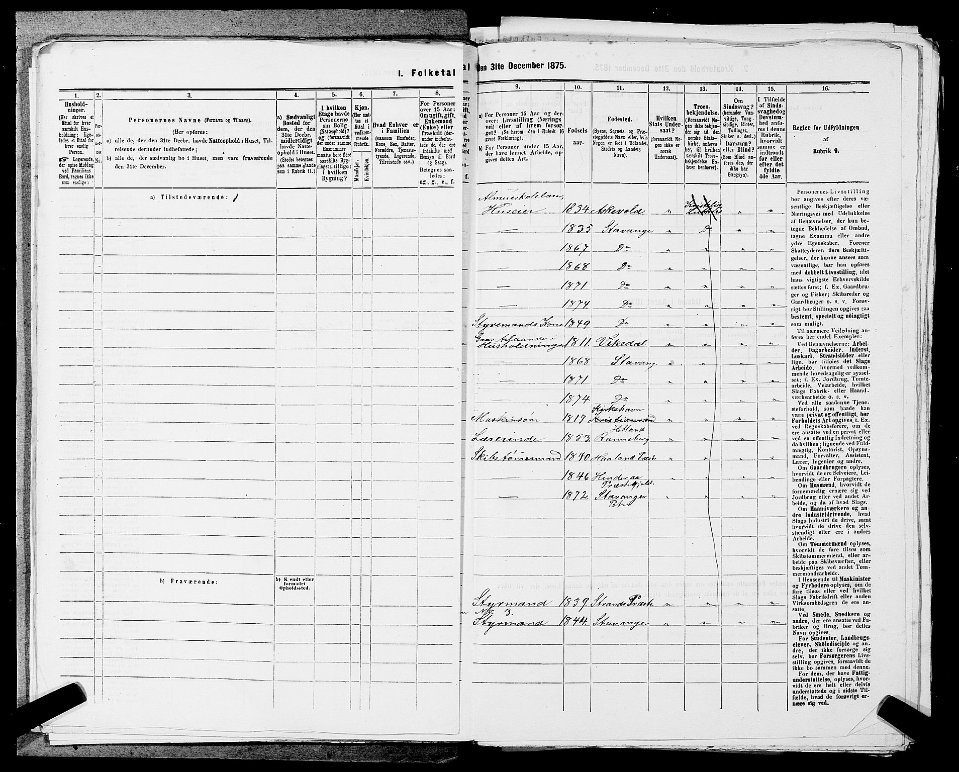 SAST, 1875 census for 1103 Stavanger, 1875, p. 2299