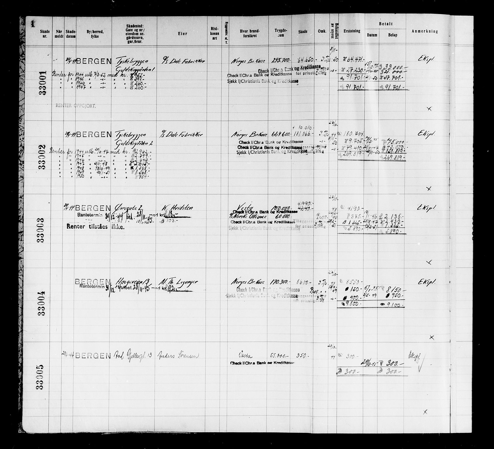 Krigsskadetrygdene for bygninger og løsøre, AV/RA-S-1548/V/L0035: Bygning, branntrygdet., 1940-1945