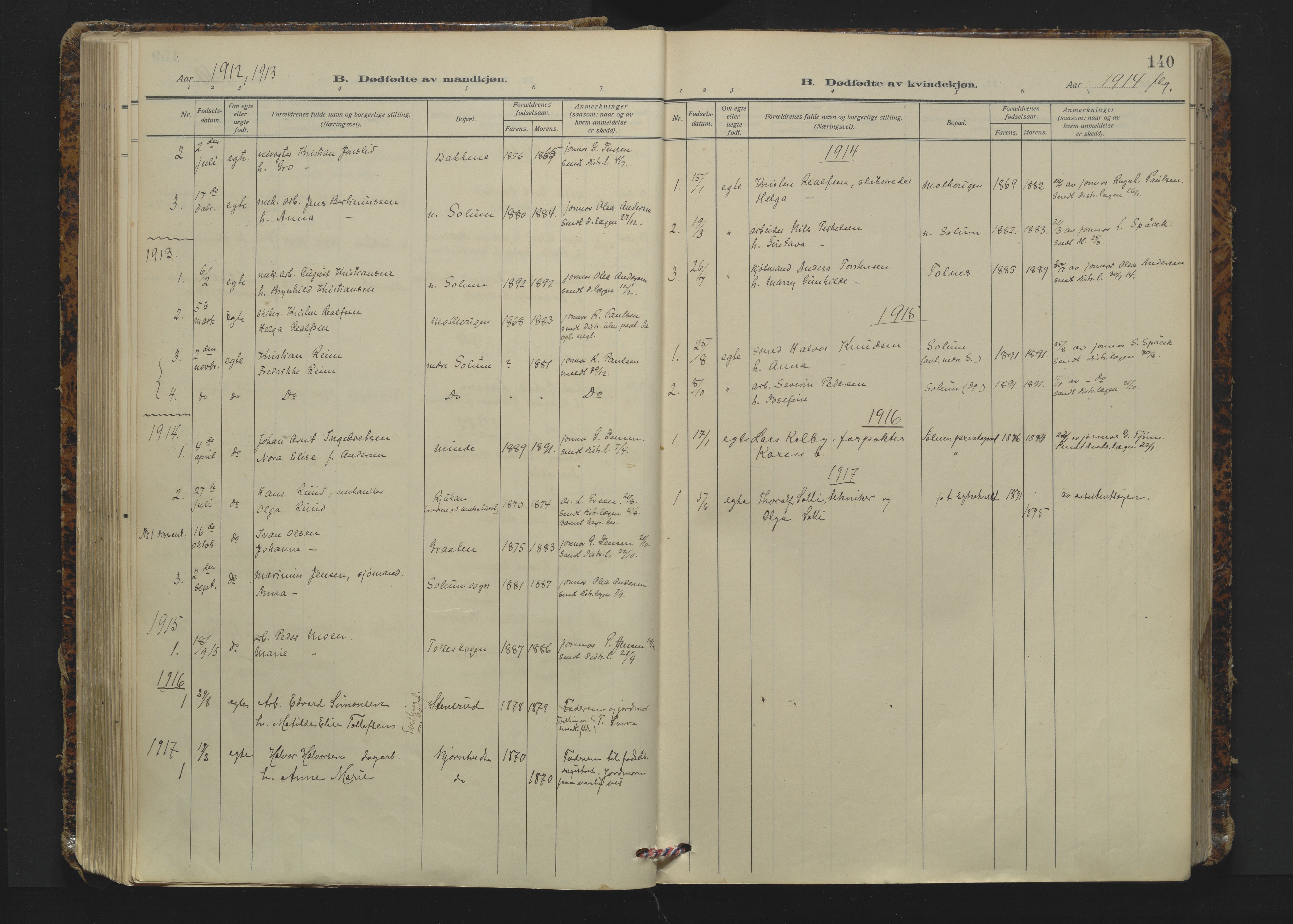 Solum kirkebøker, AV/SAKO-A-306/F/Fa/L0012: Parish register (official) no. I 12, 1909-1922, p. 140