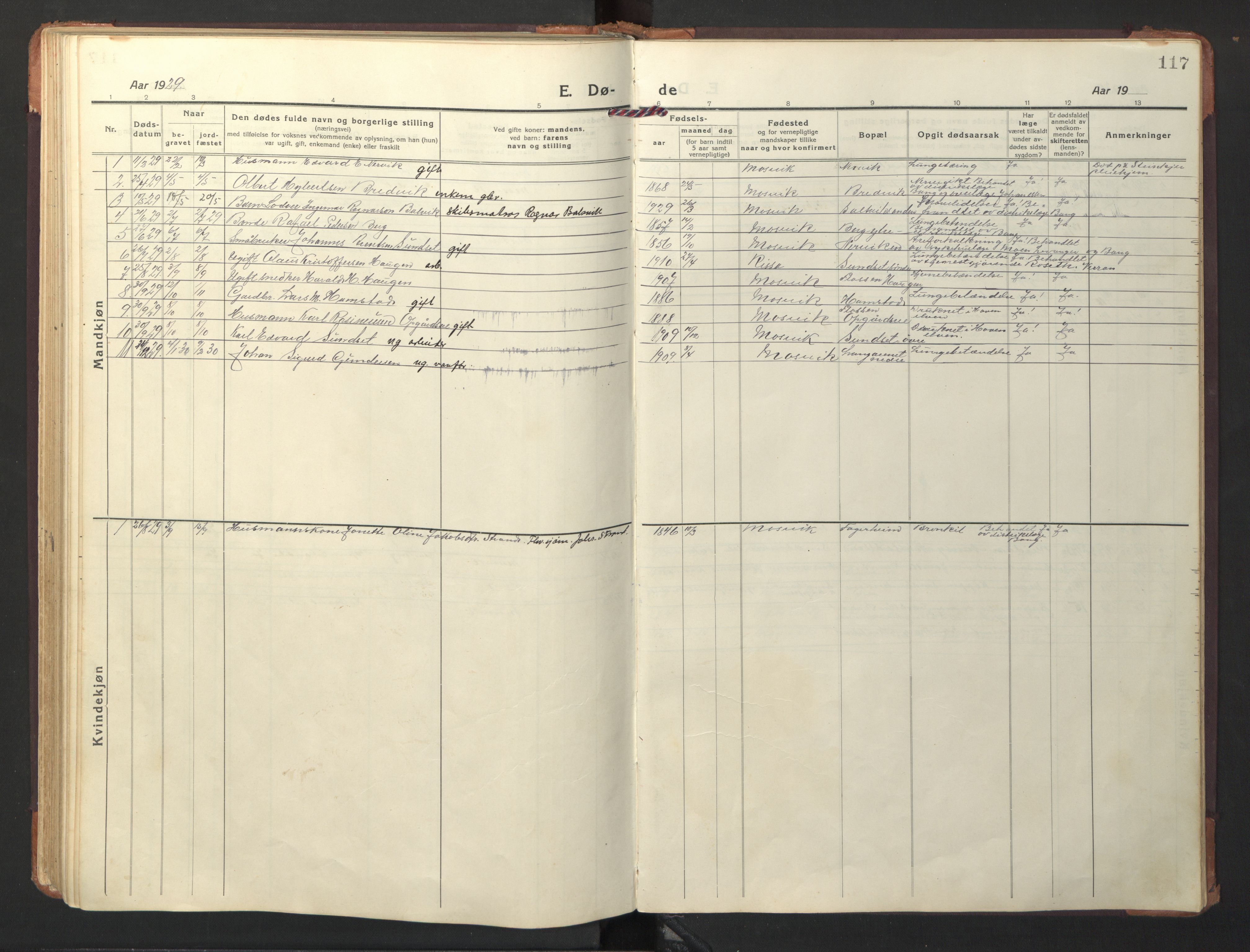 Ministerialprotokoller, klokkerbøker og fødselsregistre - Nord-Trøndelag, SAT/A-1458/733/L0328: Parish register (copy) no. 733C03, 1919-1966, p. 117