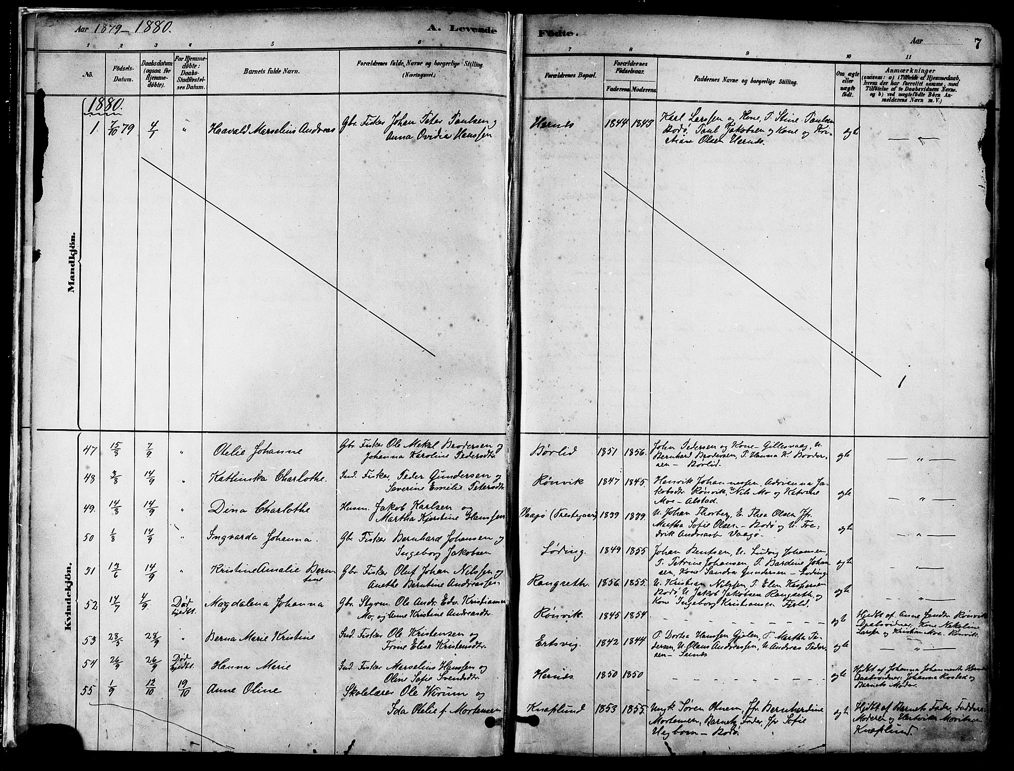 Ministerialprotokoller, klokkerbøker og fødselsregistre - Nordland, AV/SAT-A-1459/802/L0054: Parish register (official) no. 802A01, 1879-1893, p. 7