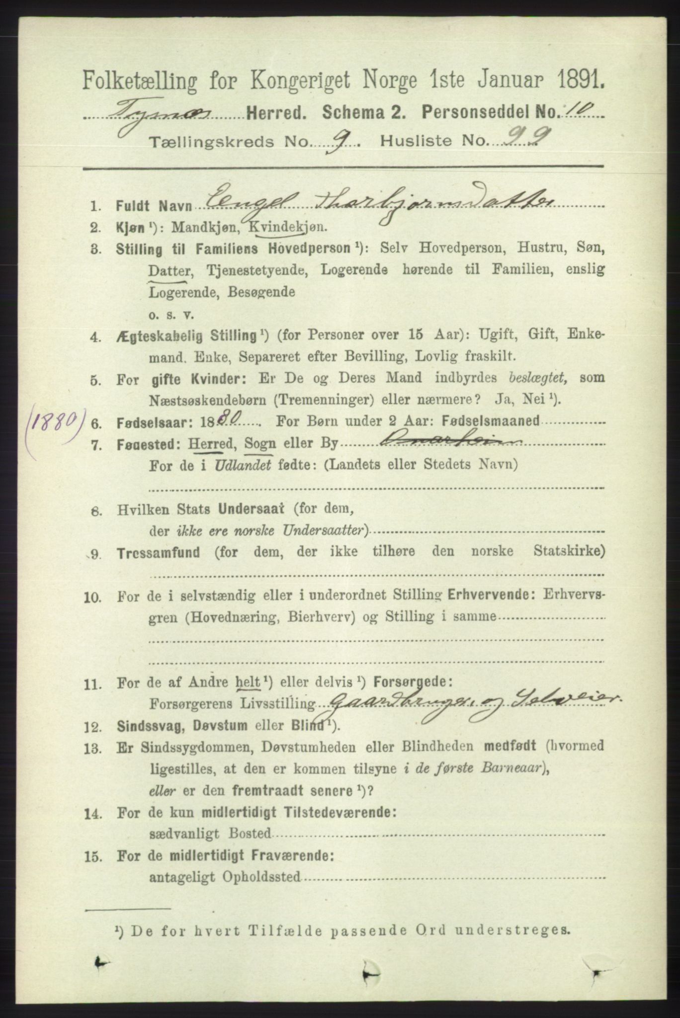 RA, 1891 census for 1223 Tysnes, 1891, p. 4772