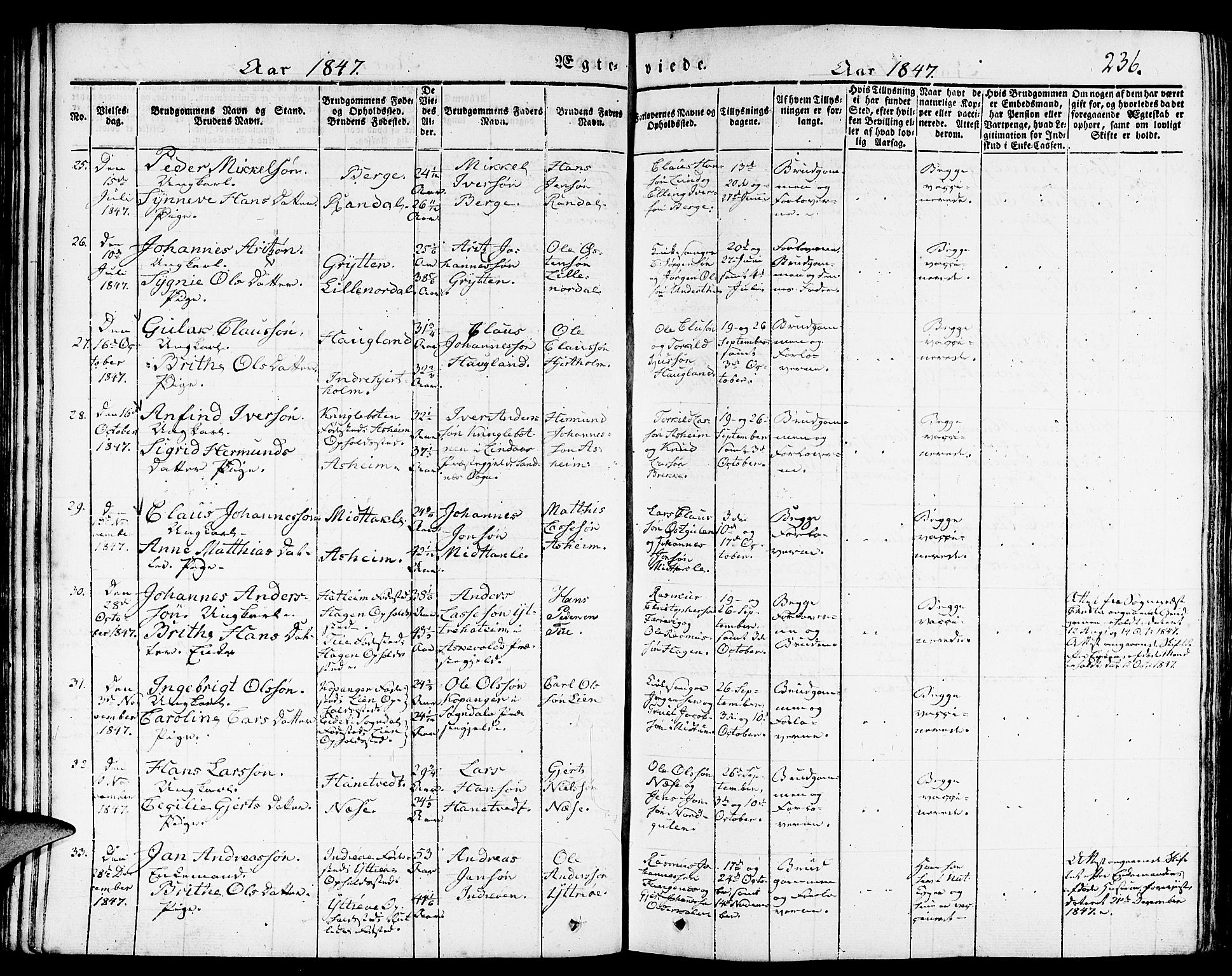 Gulen sokneprestembete, AV/SAB-A-80201/H/Haa/Haaa/L0020: Parish register (official) no. A 20, 1837-1847, p. 236