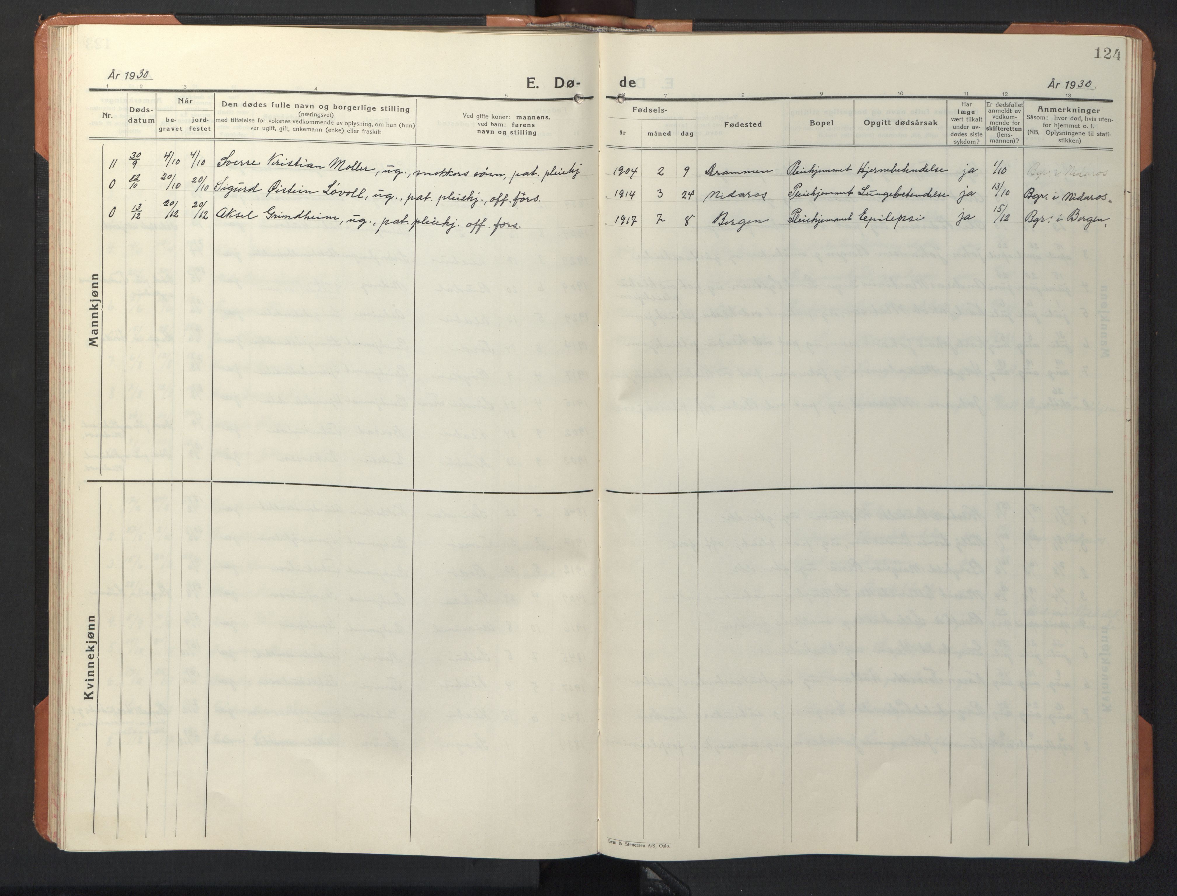 Ministerialprotokoller, klokkerbøker og fødselsregistre - Sør-Trøndelag, SAT/A-1456/618/L0454: Parish register (copy) no. 618C05, 1926-1946, p. 124