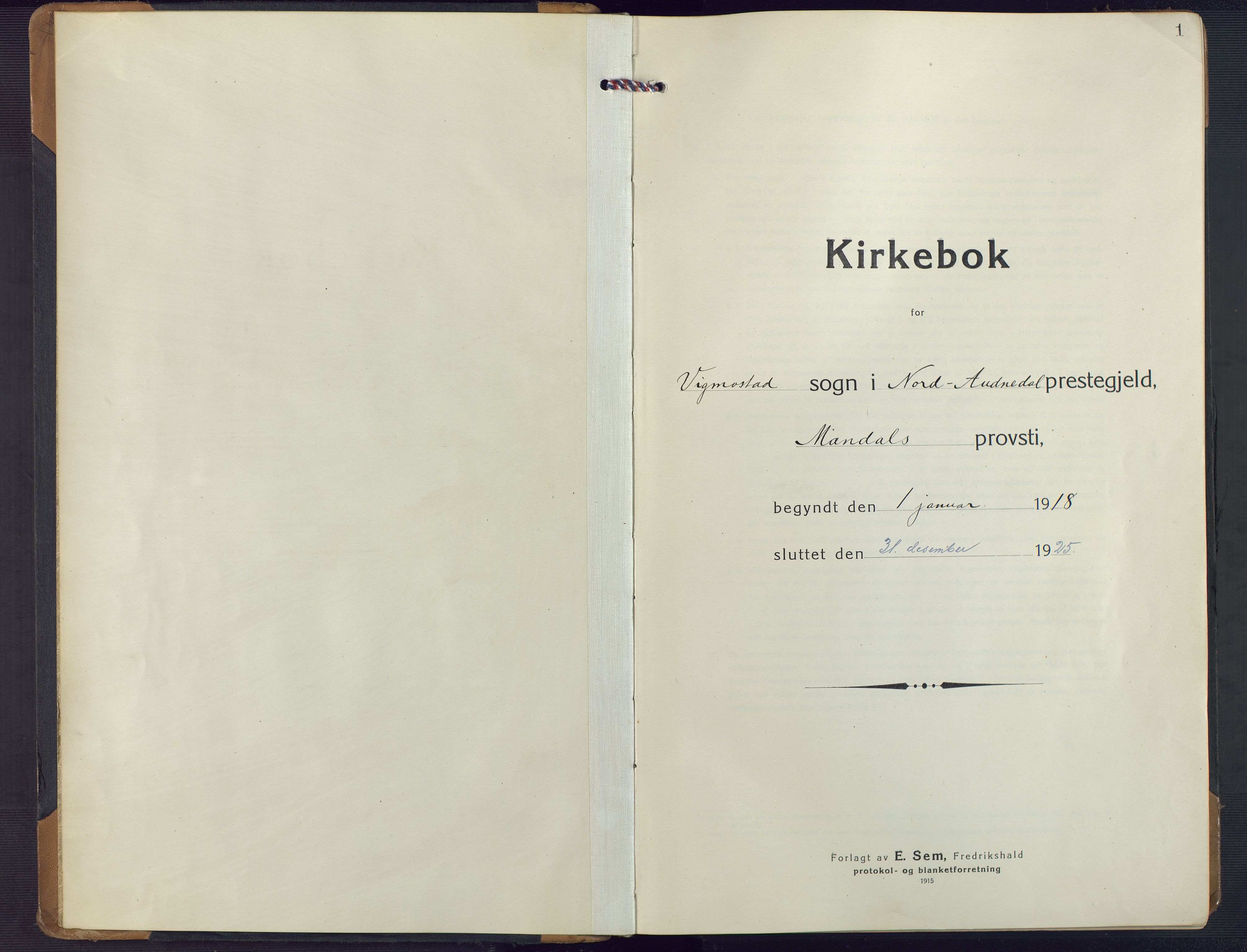 Nord-Audnedal sokneprestkontor, AV/SAK-1111-0032/F/Fa/Fab/L0005: Parish register (official) no. A 5, 1918-1925, p. 0-1