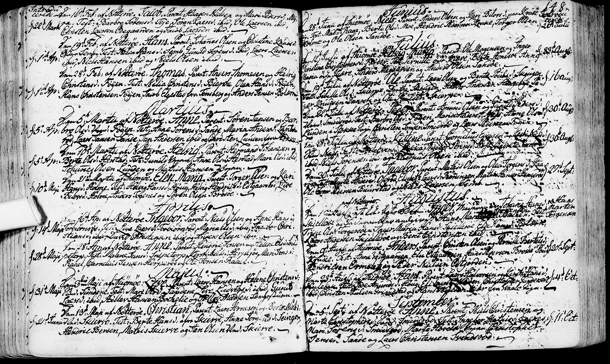 Nøtterøy kirkebøker, AV/SAKO-A-354/F/Fa/L0002: Parish register (official) no. I 2, 1738-1790, p. 148