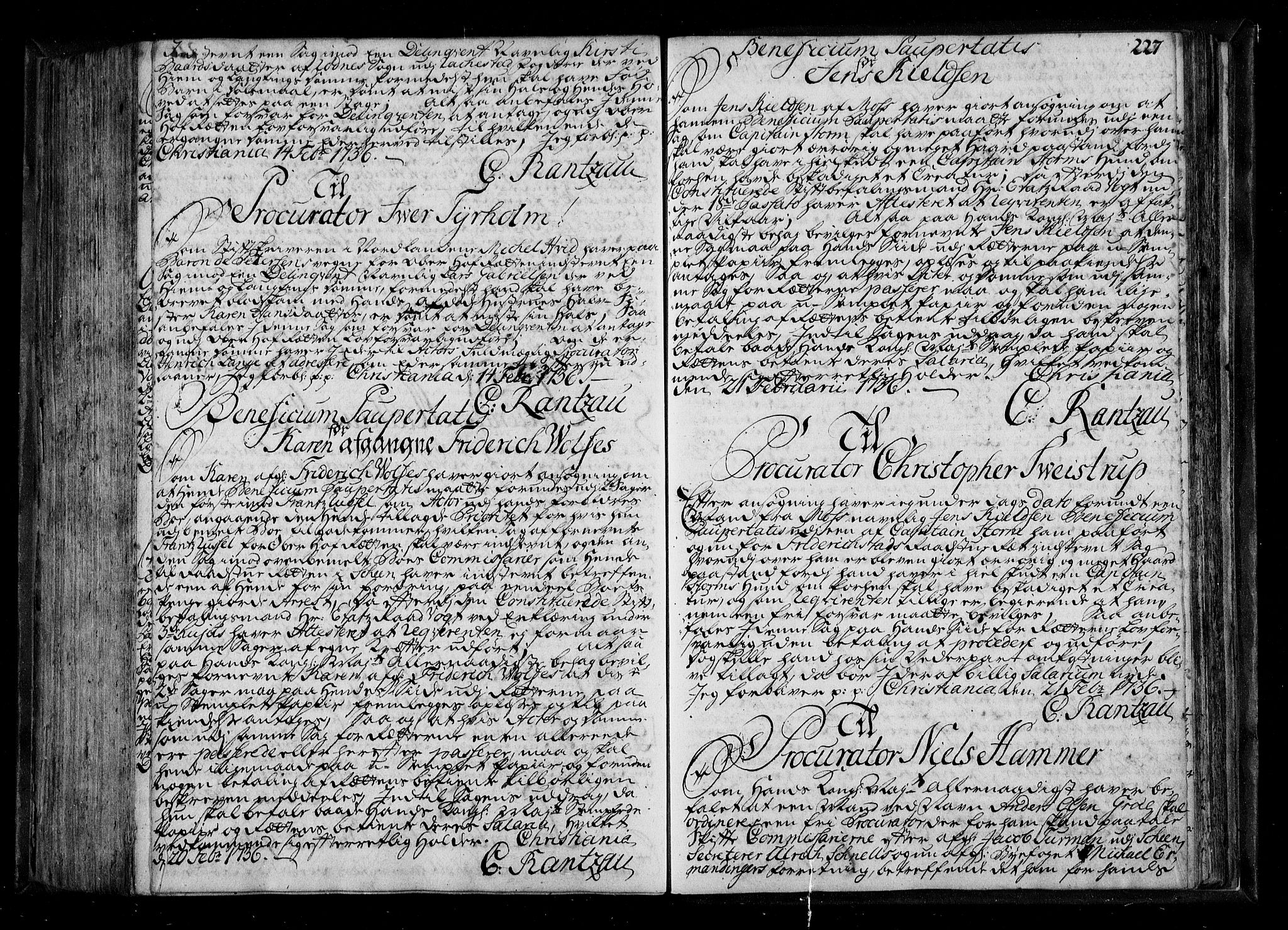 Stattholderembetet 1572-1771, AV/RA-EA-2870/Be/L0011: Kopibok for beneficia paupertatis, 1726-1739, p. 226b-227a