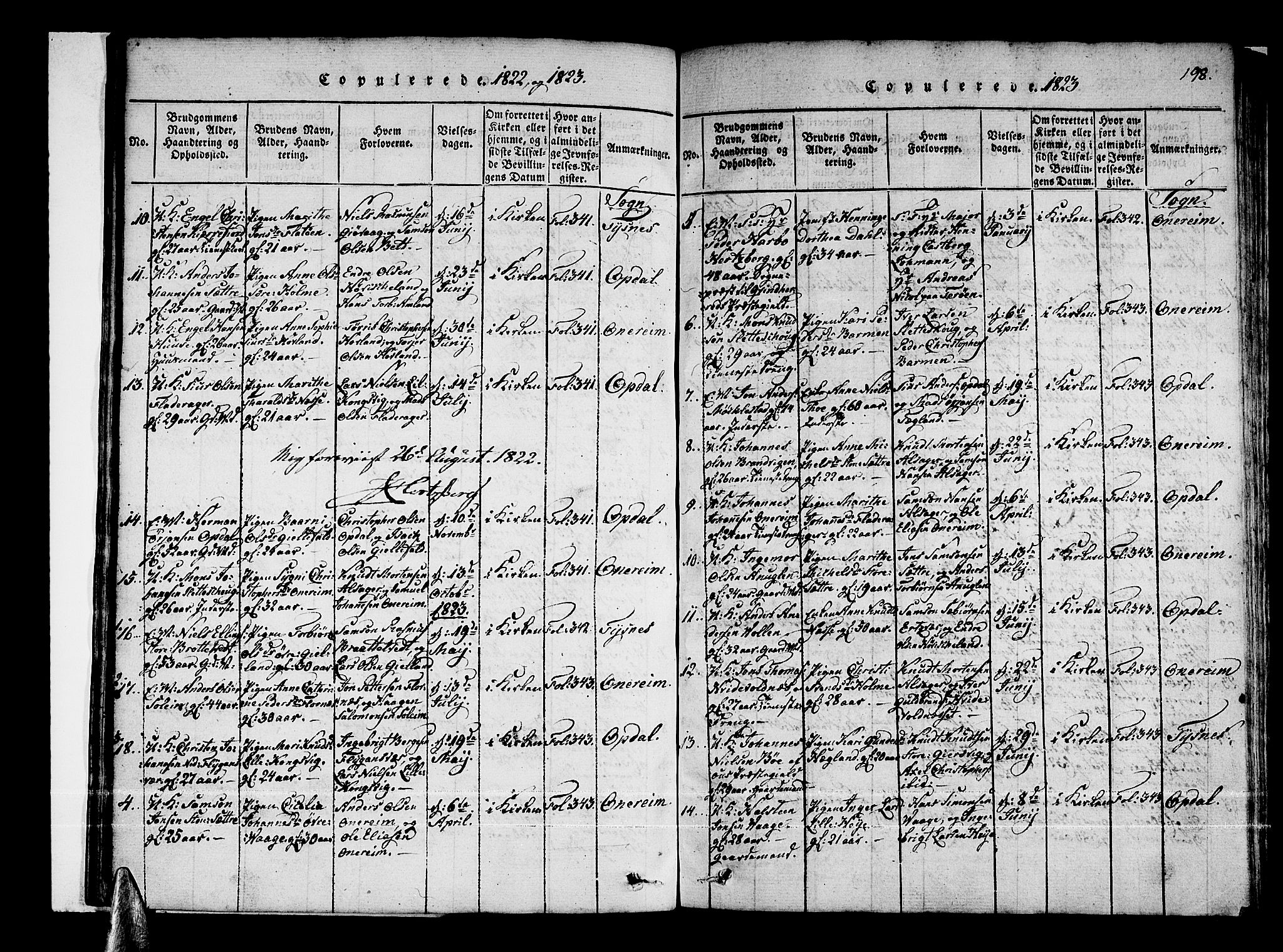Tysnes sokneprestembete, SAB/A-78601/H/Haa: Parish register (official) no. A 7, 1816-1826, p. 198