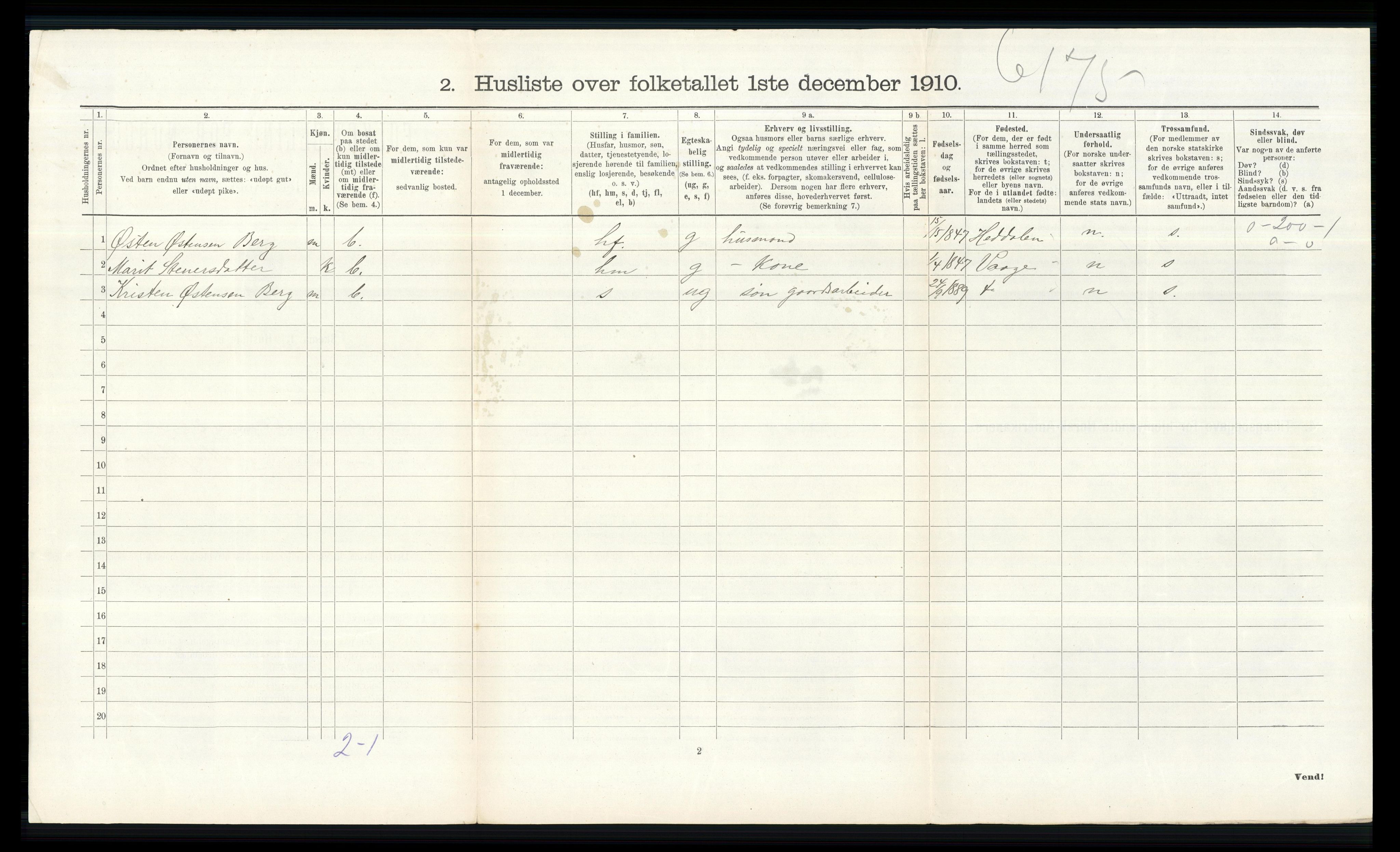 RA, 1910 census for Skjåk, 1910, p. 401