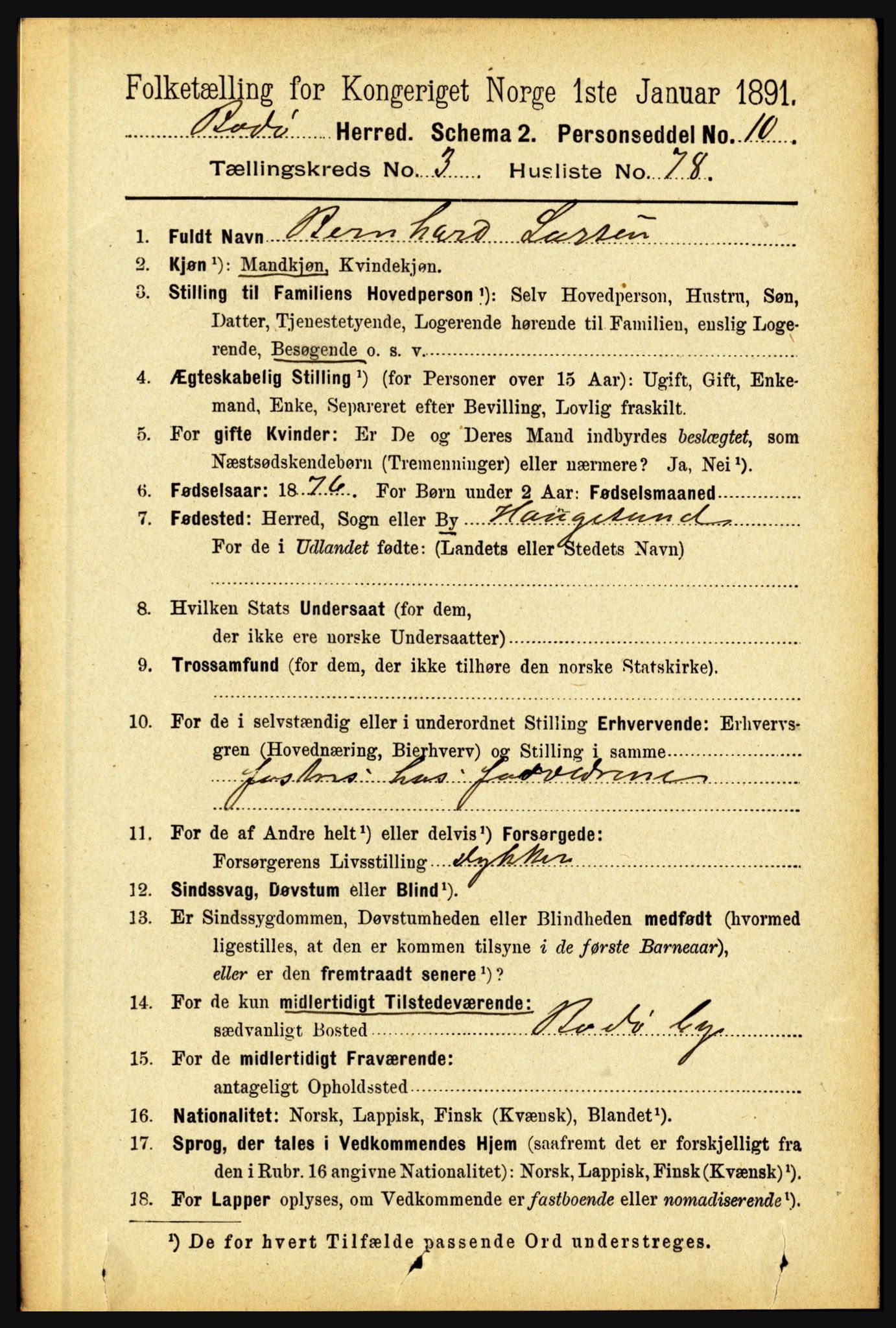 RA, 1891 census for 1843 Bodø, 1891, p. 2117