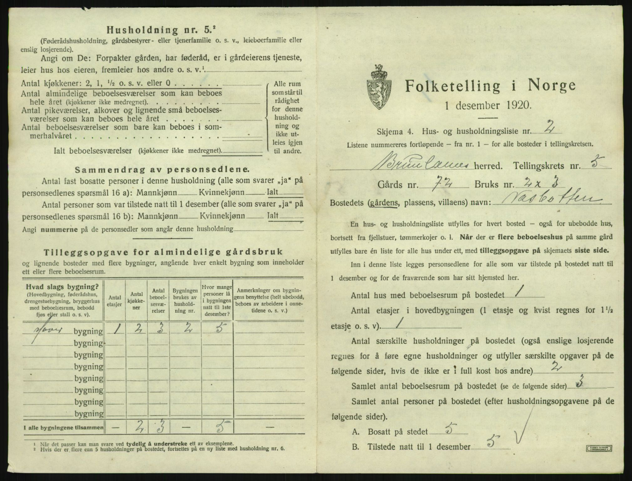 SAKO, 1920 census for Brunlanes, 1920, p. 823