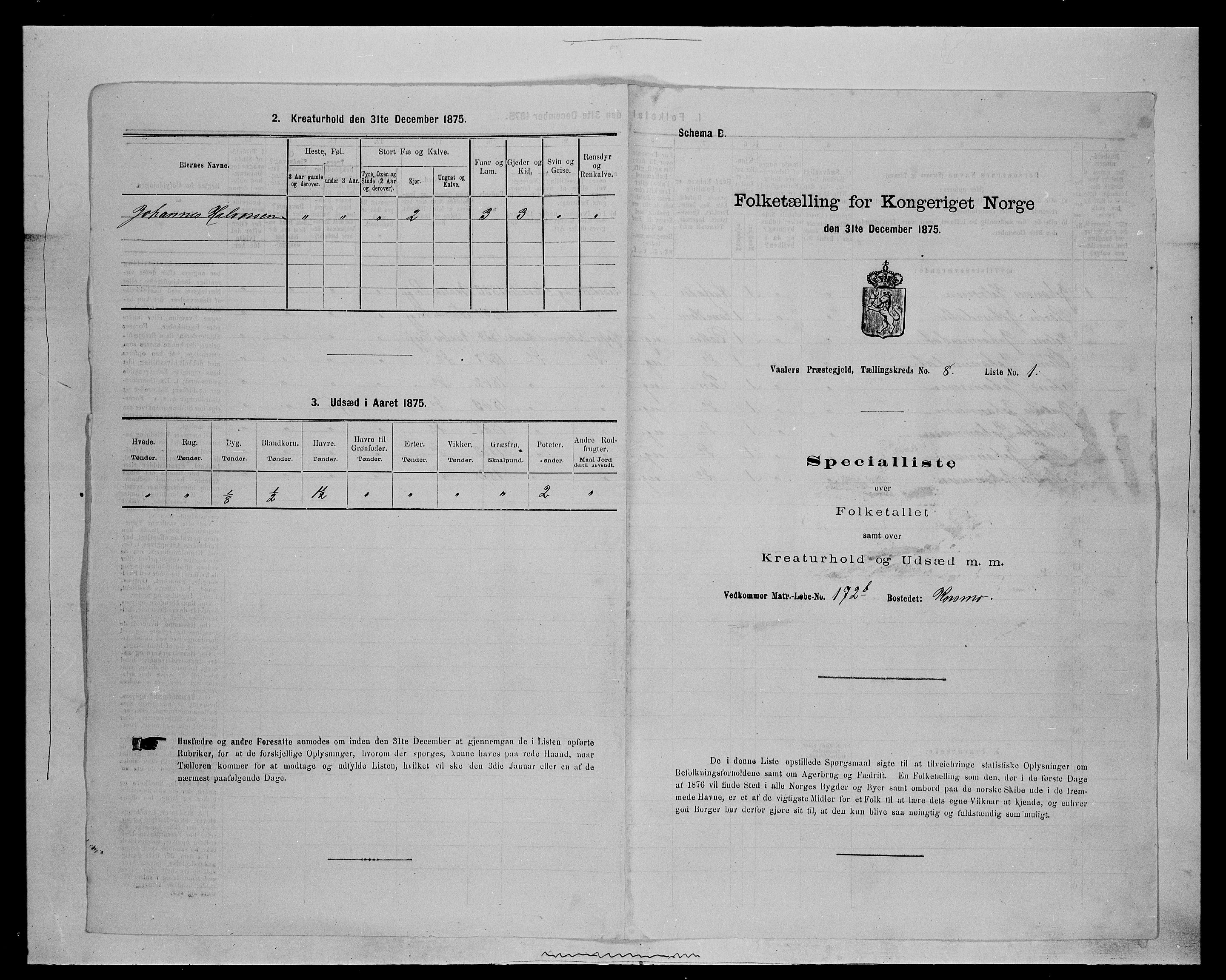 SAH, 1875 census for 0426P Våler parish (Hedmark), 1875, p. 1024