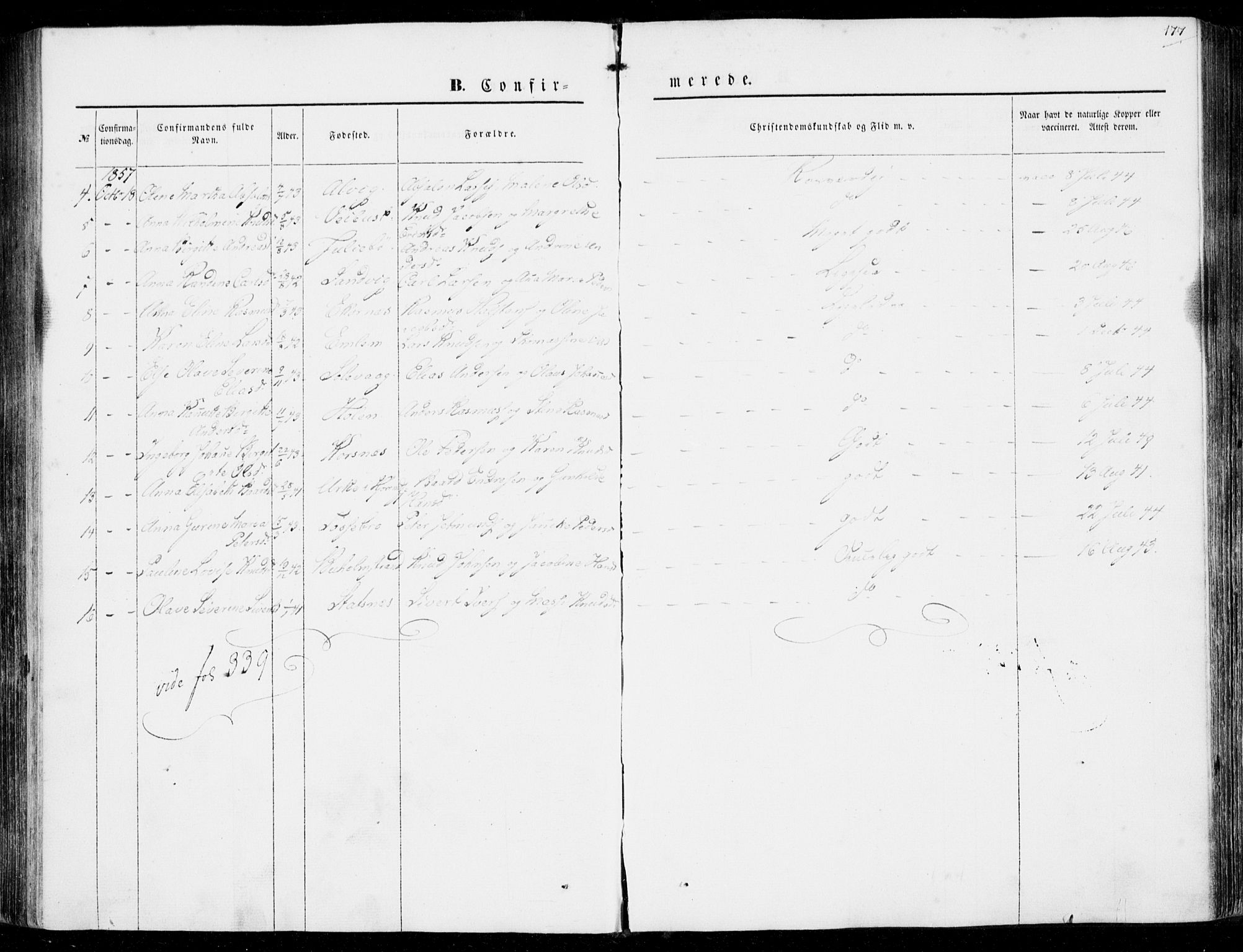 Ministerialprotokoller, klokkerbøker og fødselsregistre - Møre og Romsdal, AV/SAT-A-1454/528/L0397: Parish register (official) no. 528A08, 1848-1858, p. 177