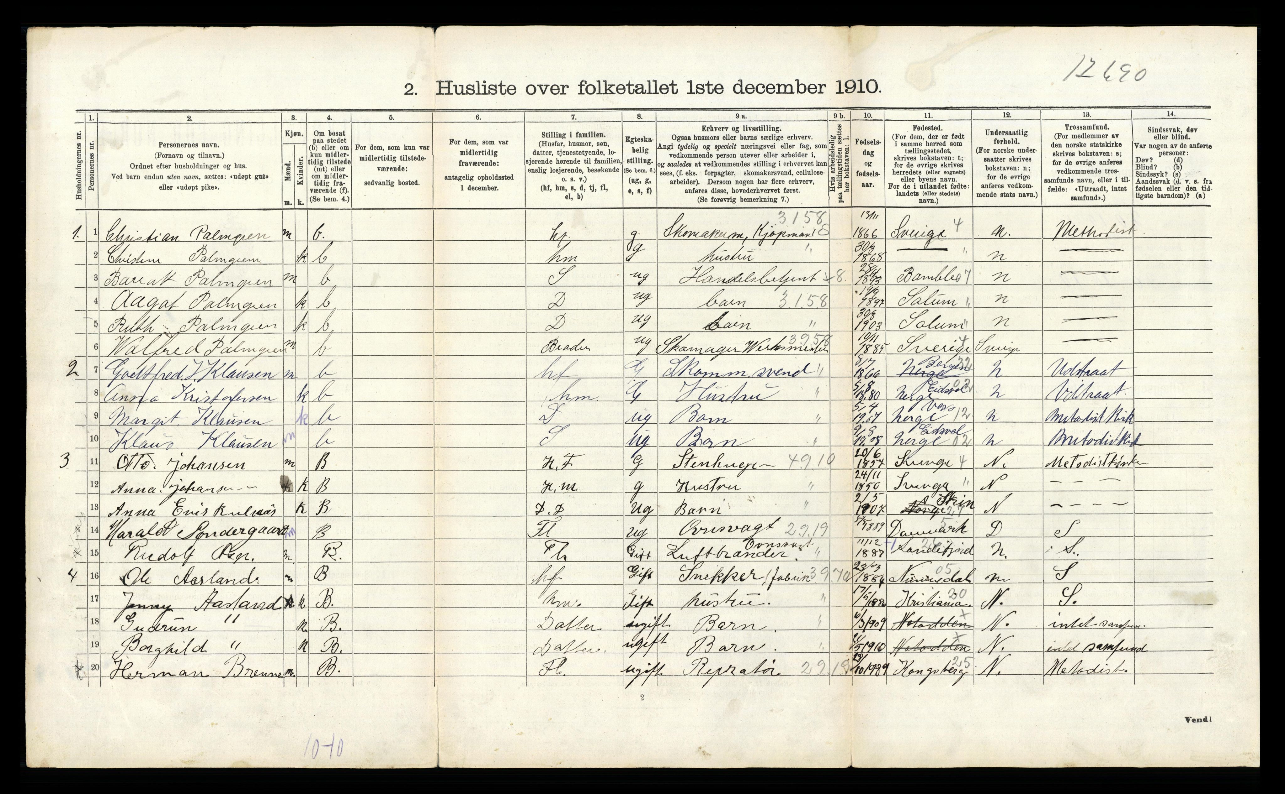 RA, 1910 census for Heddal, 1910, p. 602