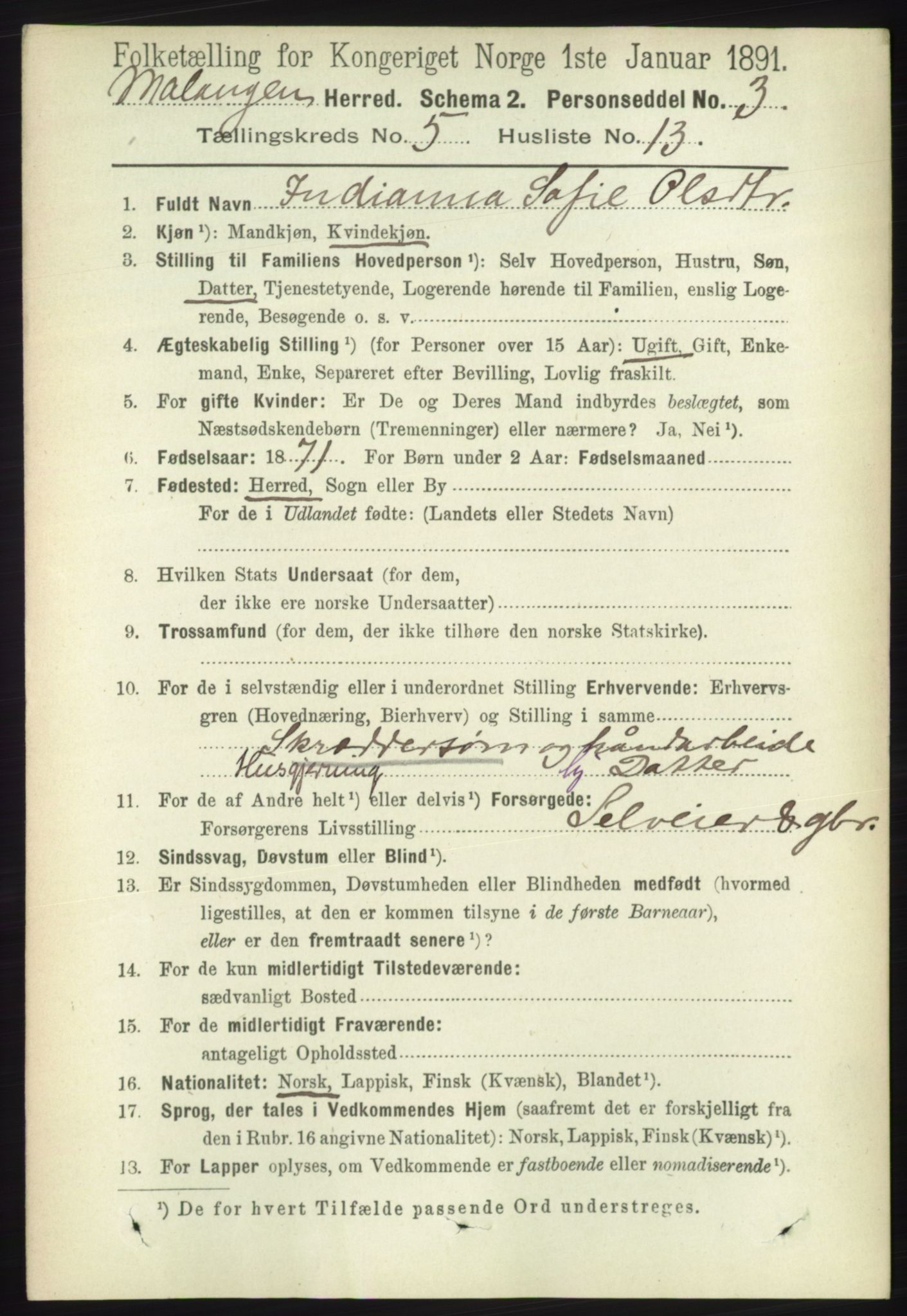 RA, 1891 census for 1932 Malangen, 1891, p. 1624