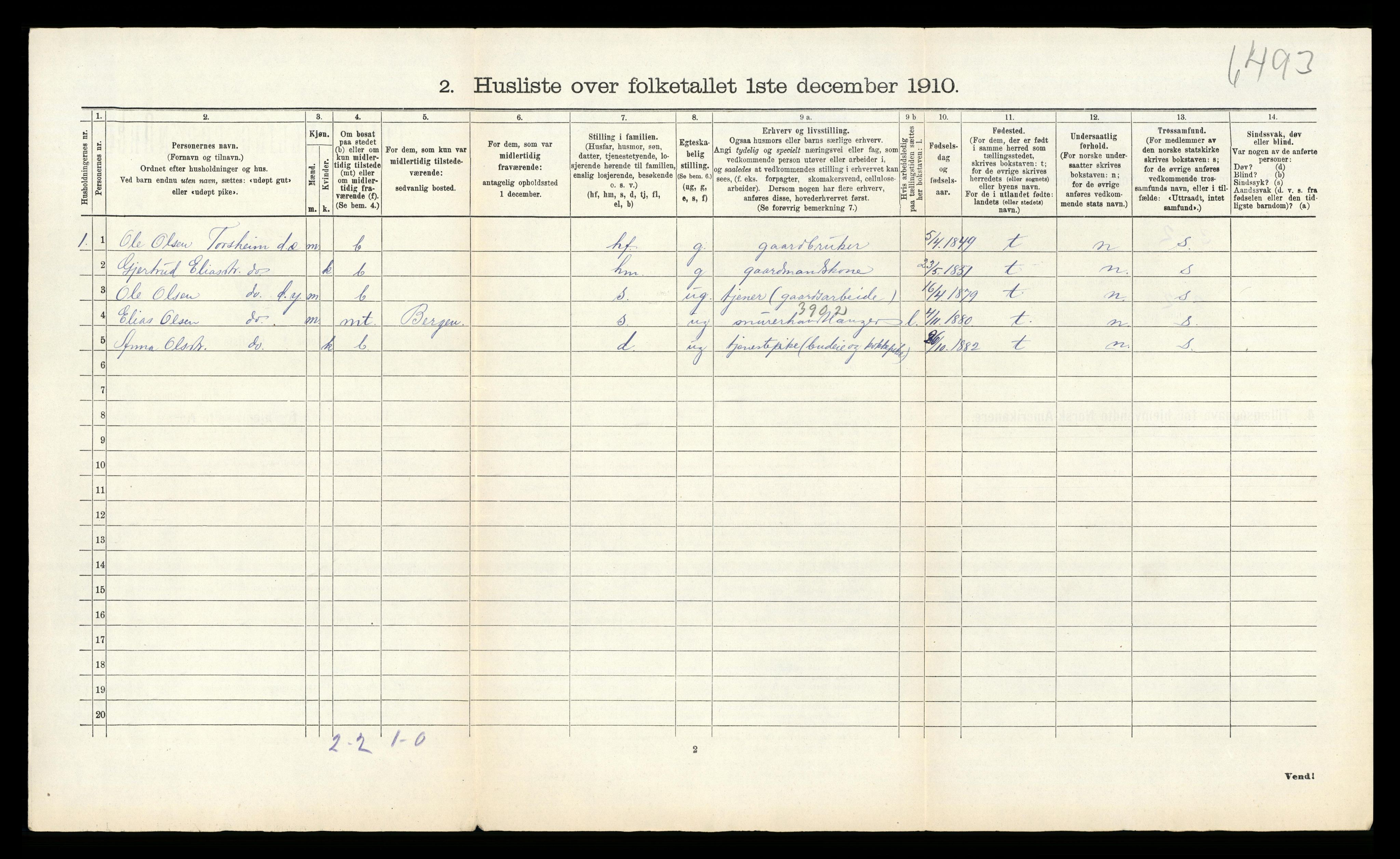 RA, 1910 census for Alversund, 1910, p. 1103