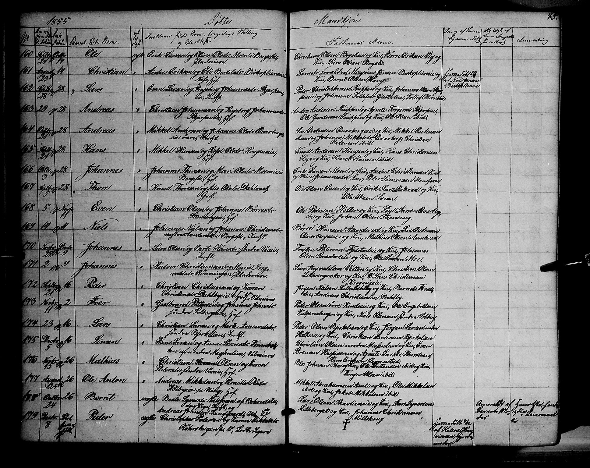 Ringsaker prestekontor, SAH/PREST-014/K/Ka/L0009: Parish register (official) no. 9, 1850-1860, p. 45