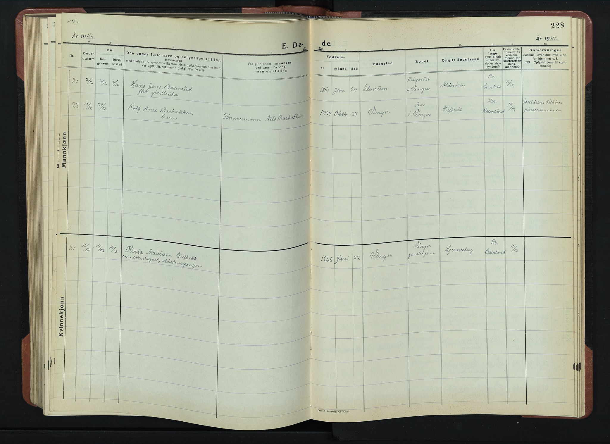 Vinger prestekontor, SAH/PREST-024/H/Ha/Hab/L0007: Parish register (copy) no. 7, 1941-1955, p. 228