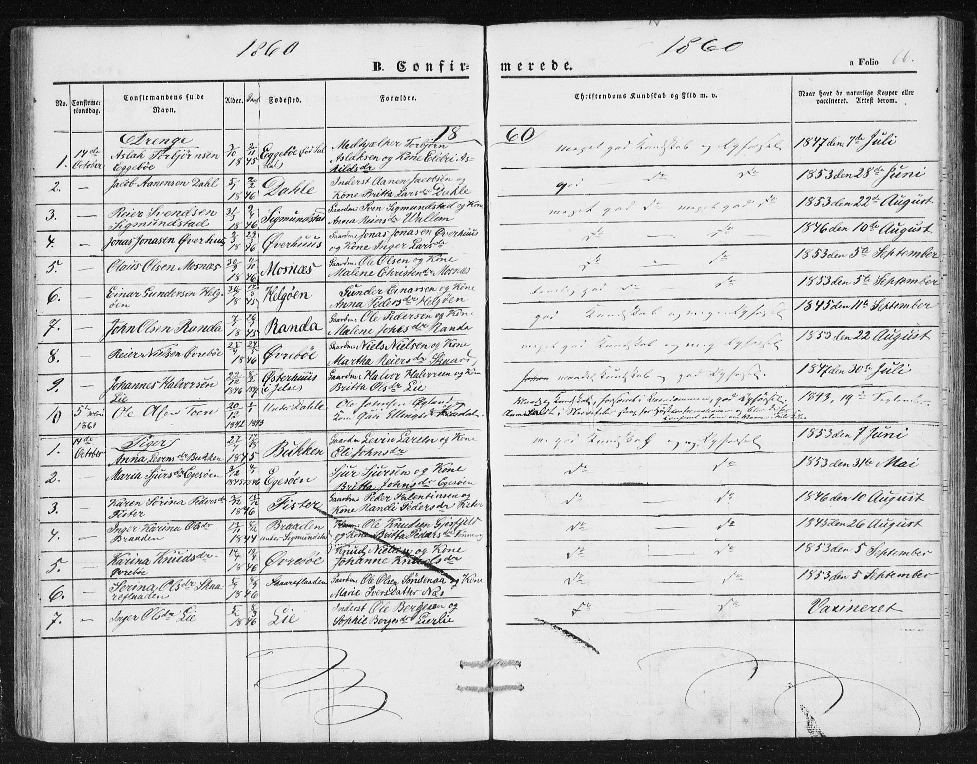 Hjelmeland sokneprestkontor, SAST/A-101843/01/IV/L0010: Parish register (official) no. A 10, 1851-1871, p. 66