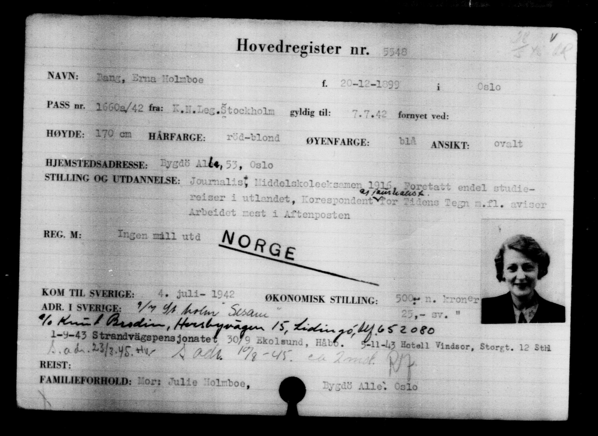 Utenriksstasjonene, Legasjonen i Stockholm, Flyktningkontoret, AV/RA-S-6753/V/Va/L0004: Kjesäterkartoteket, flyktninger med registreringsnr. 3496-6610, 1940-1945, p. 2374