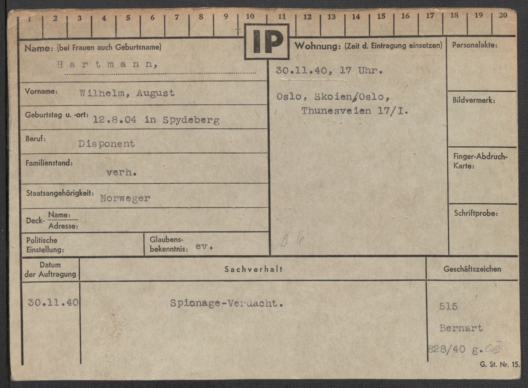 Befehlshaber der Sicherheitspolizei und des SD, AV/RA-RAFA-5969/E/Ea/Eaa/L0004: Register over norske fanger i Møllergata 19: Hal-Hæ, 1940-1945, p. 641