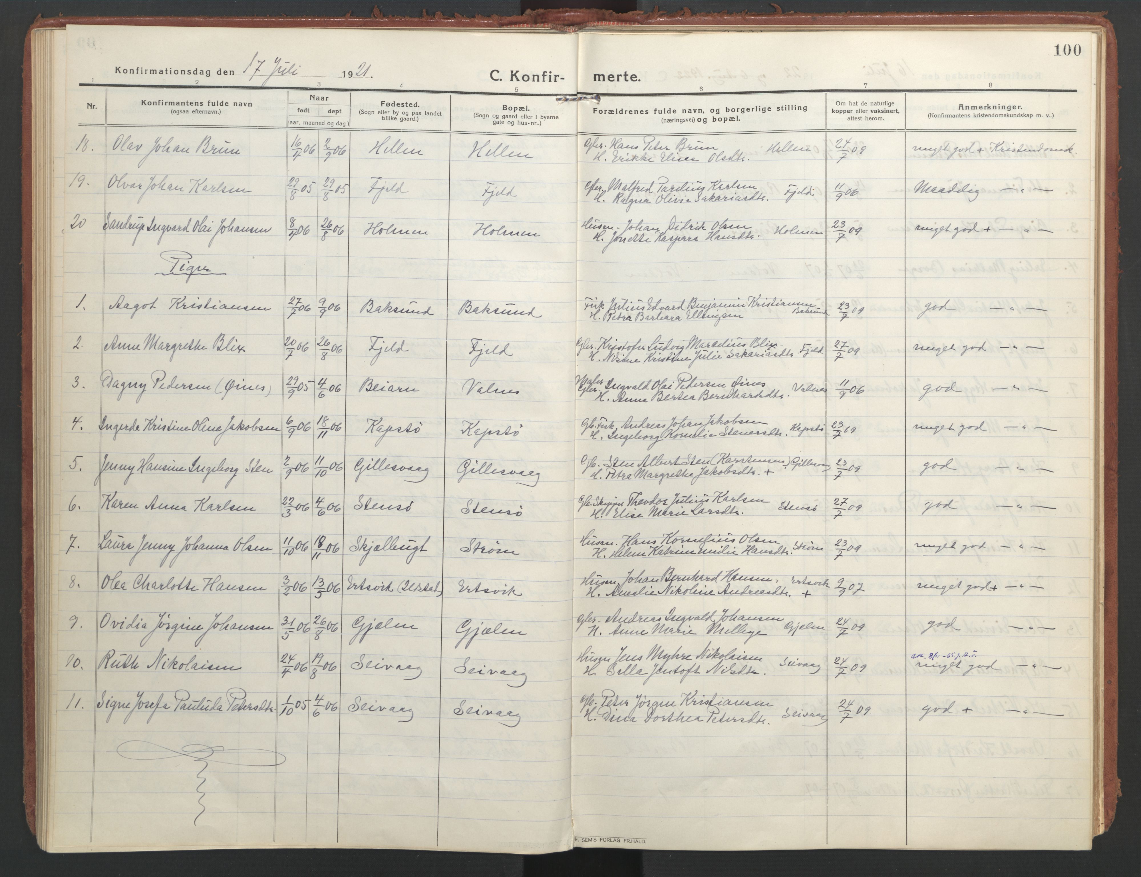 Ministerialprotokoller, klokkerbøker og fødselsregistre - Nordland, AV/SAT-A-1459/804/L0086: Parish register (official) no. 804A07, 1916-1935, p. 100