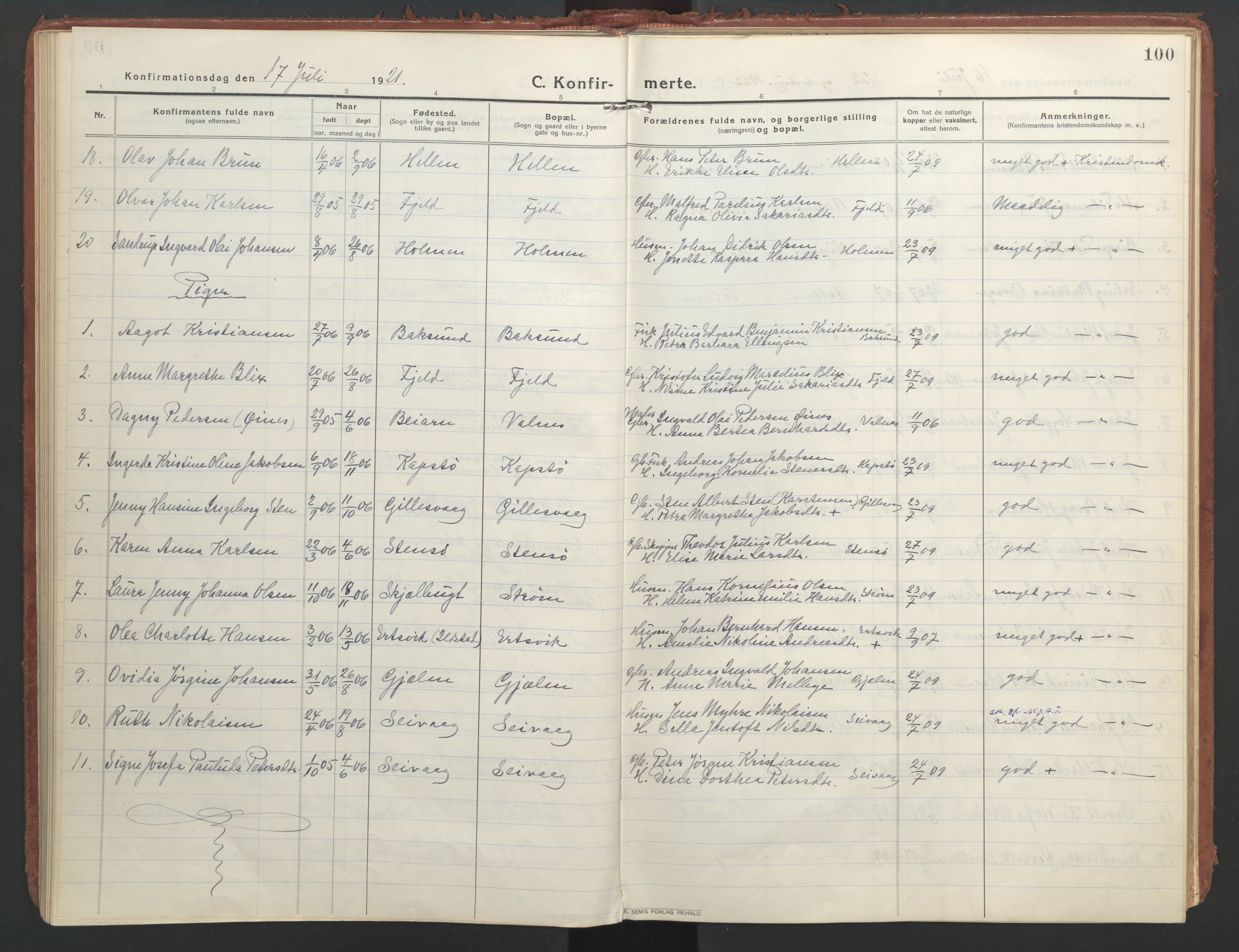 Ministerialprotokoller, klokkerbøker og fødselsregistre - Nordland, SAT/A-1459/804/L0086: Parish register (official) no. 804A07, 1916-1935, p. 100