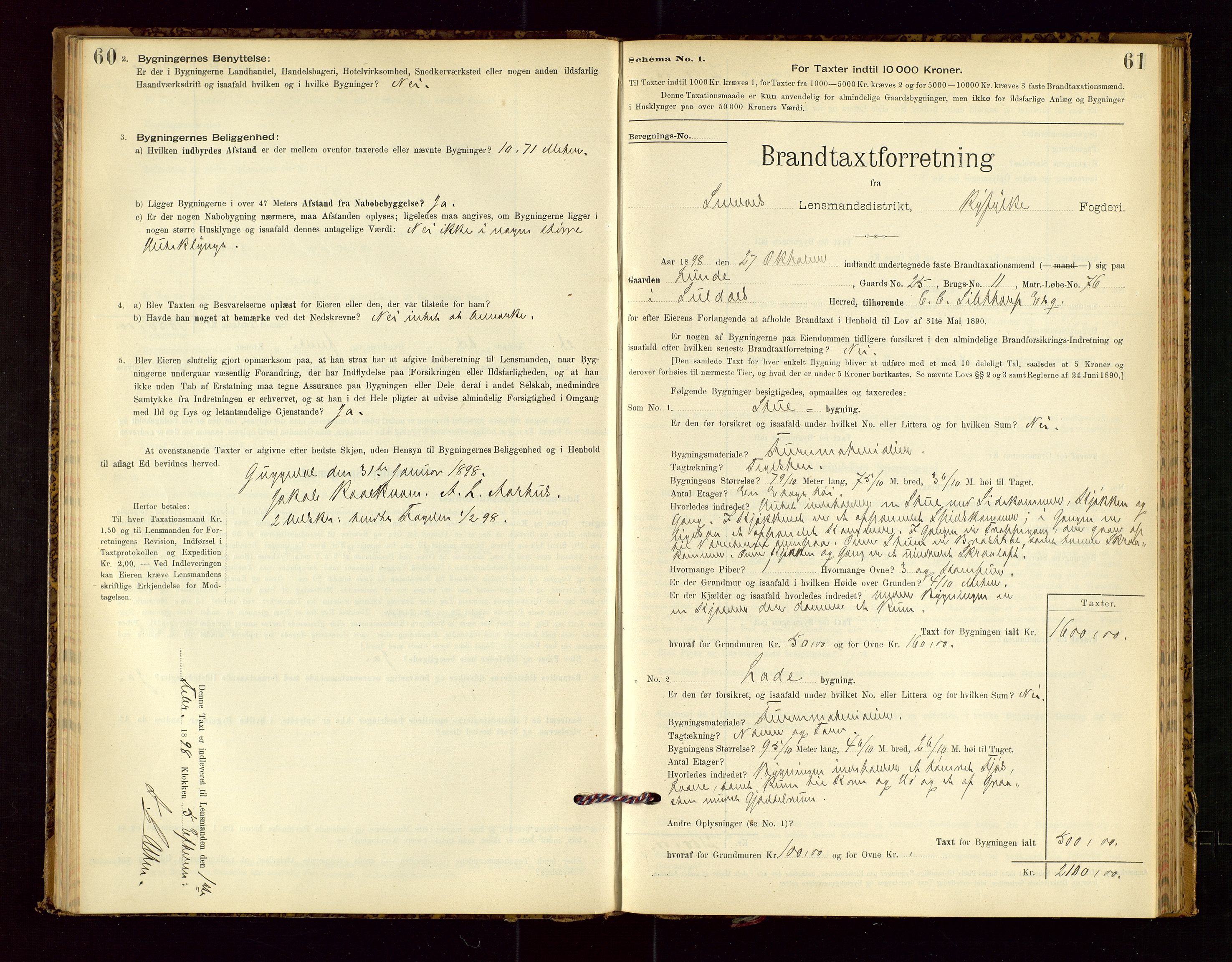 Suldal lensmannskontor, SAST/A-100419/Gob/L0001: "Brandtaxationsprotokol", 1894-1923, p. 60-61