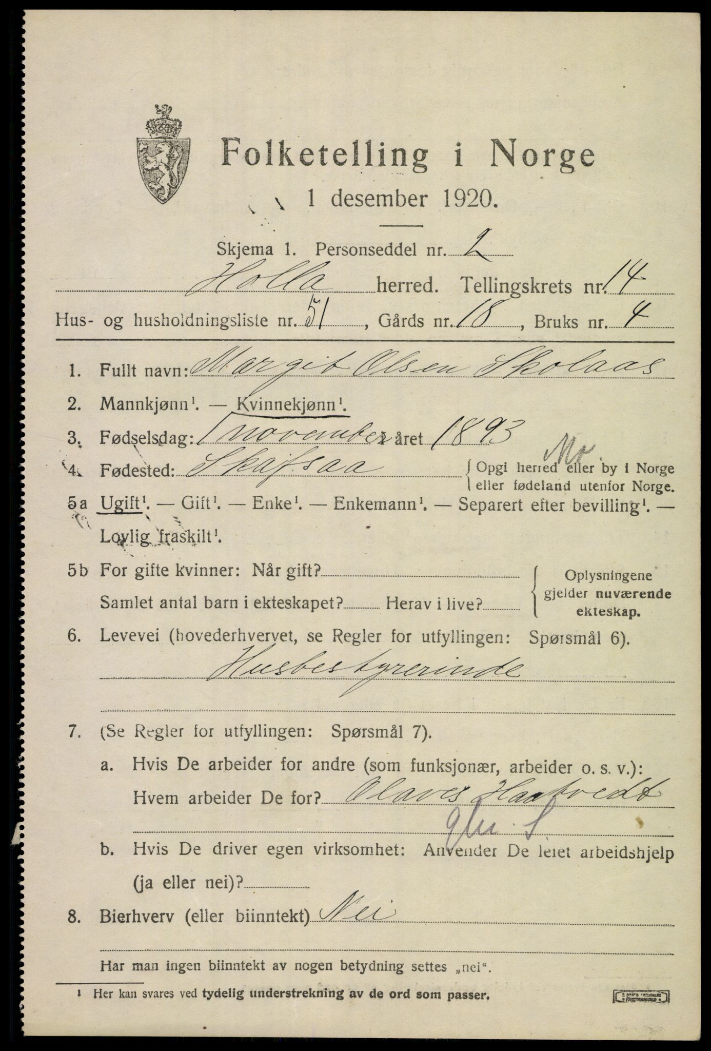 SAKO, 1920 census for Holla, 1920, p. 8491