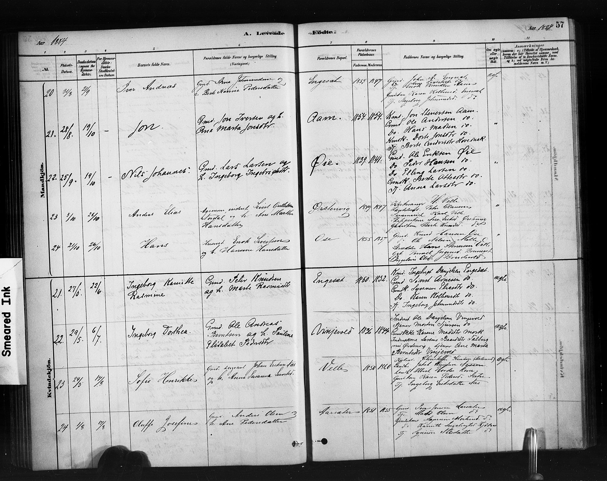 Ministerialprotokoller, klokkerbøker og fødselsregistre - Møre og Romsdal, AV/SAT-A-1454/513/L0176: Parish register (official) no. 513A03, 1877-1889, p. 57