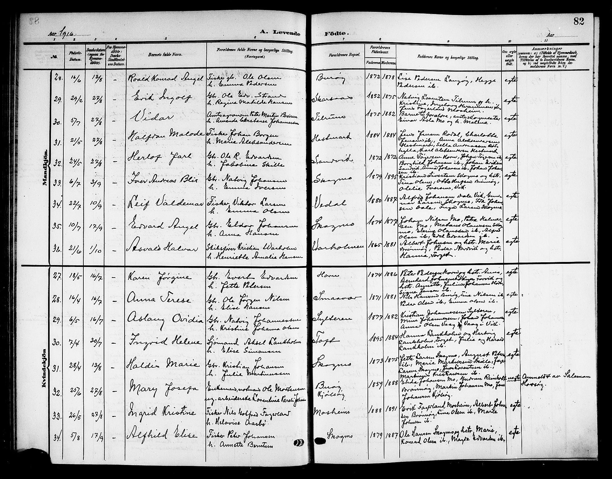 Ministerialprotokoller, klokkerbøker og fødselsregistre - Nordland, AV/SAT-A-1459/813/L0214: Parish register (copy) no. 813C06, 1904-1917, p. 82