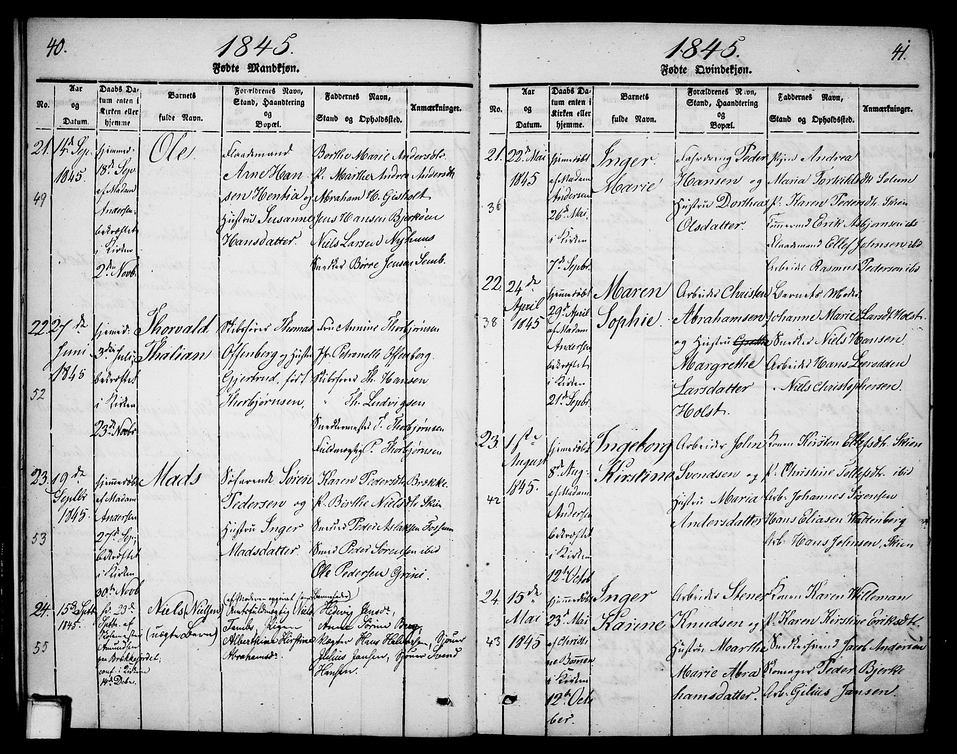 Skien kirkebøker, SAKO/A-302/G/Ga/L0003: Parish register (copy) no. 3, 1843-1847, p. 40-41