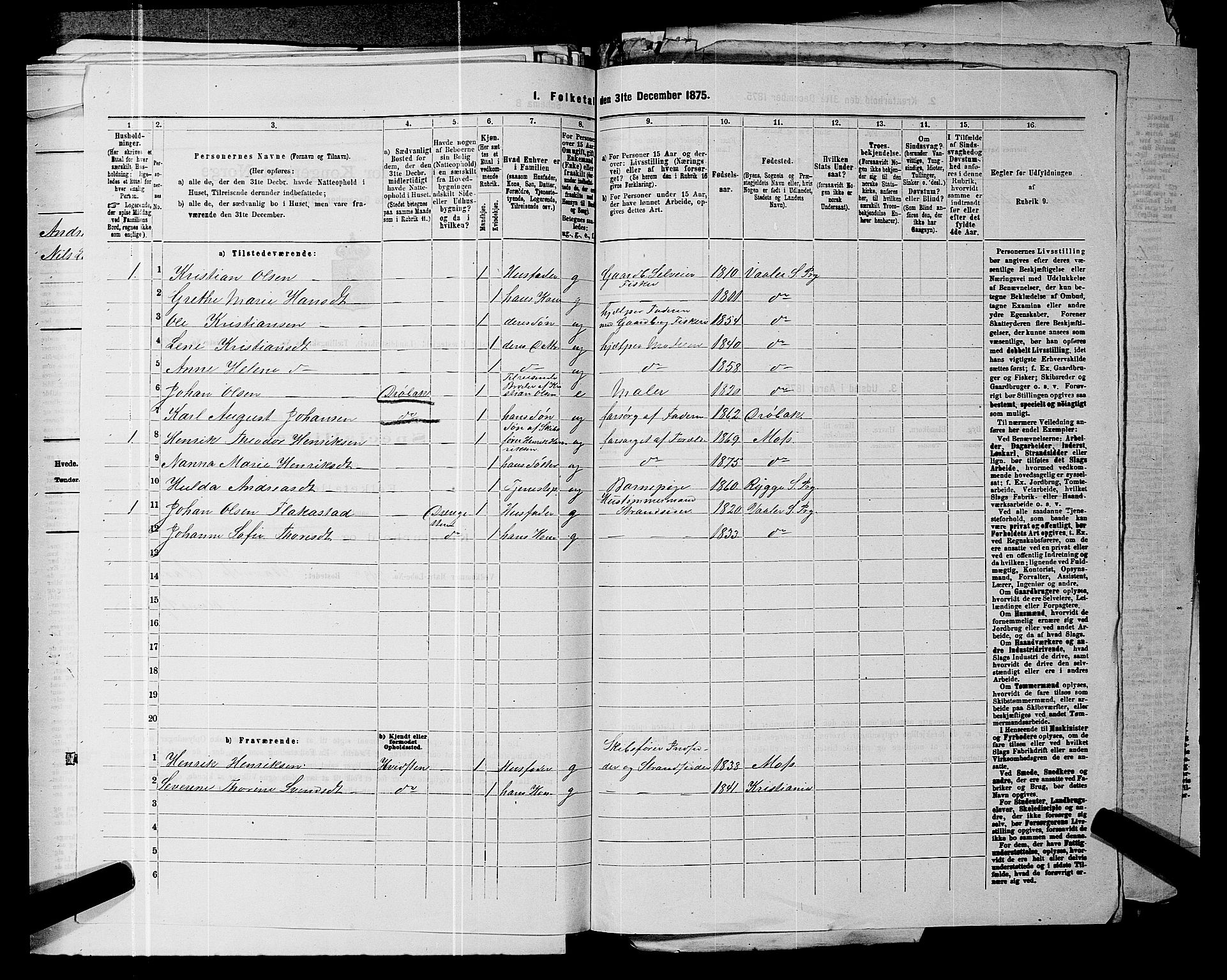 RA, 1875 census for 0211L Vestby/Vestby, Garder og Såner, 1875, p. 698