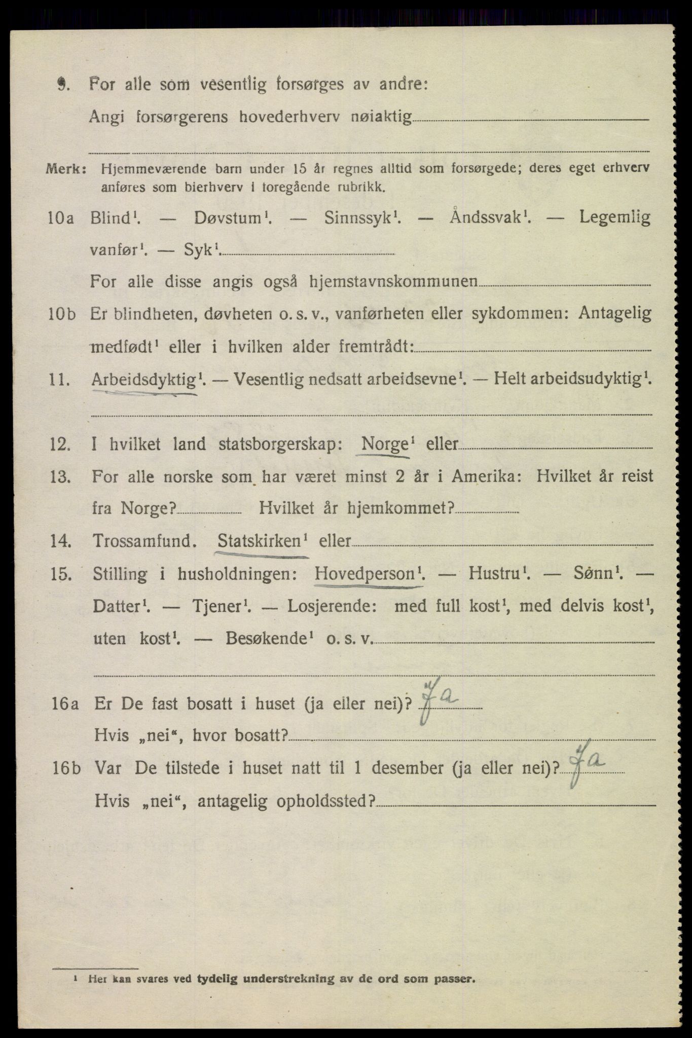 SAK, 1920 census for Tonstad, 1920, p. 991