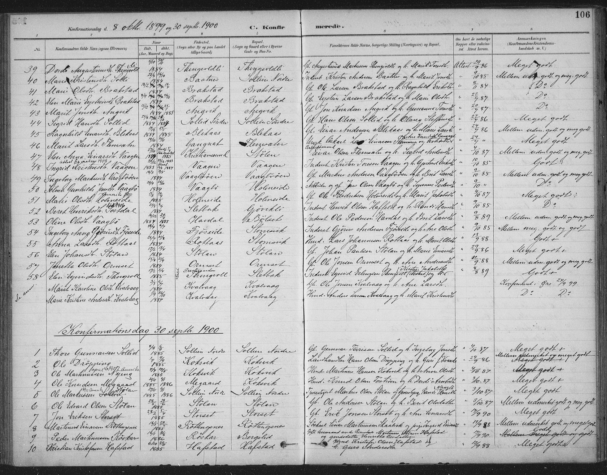 Ministerialprotokoller, klokkerbøker og fødselsregistre - Møre og Romsdal, AV/SAT-A-1454/586/L0988: Parish register (official) no. 586A14, 1893-1905, p. 106