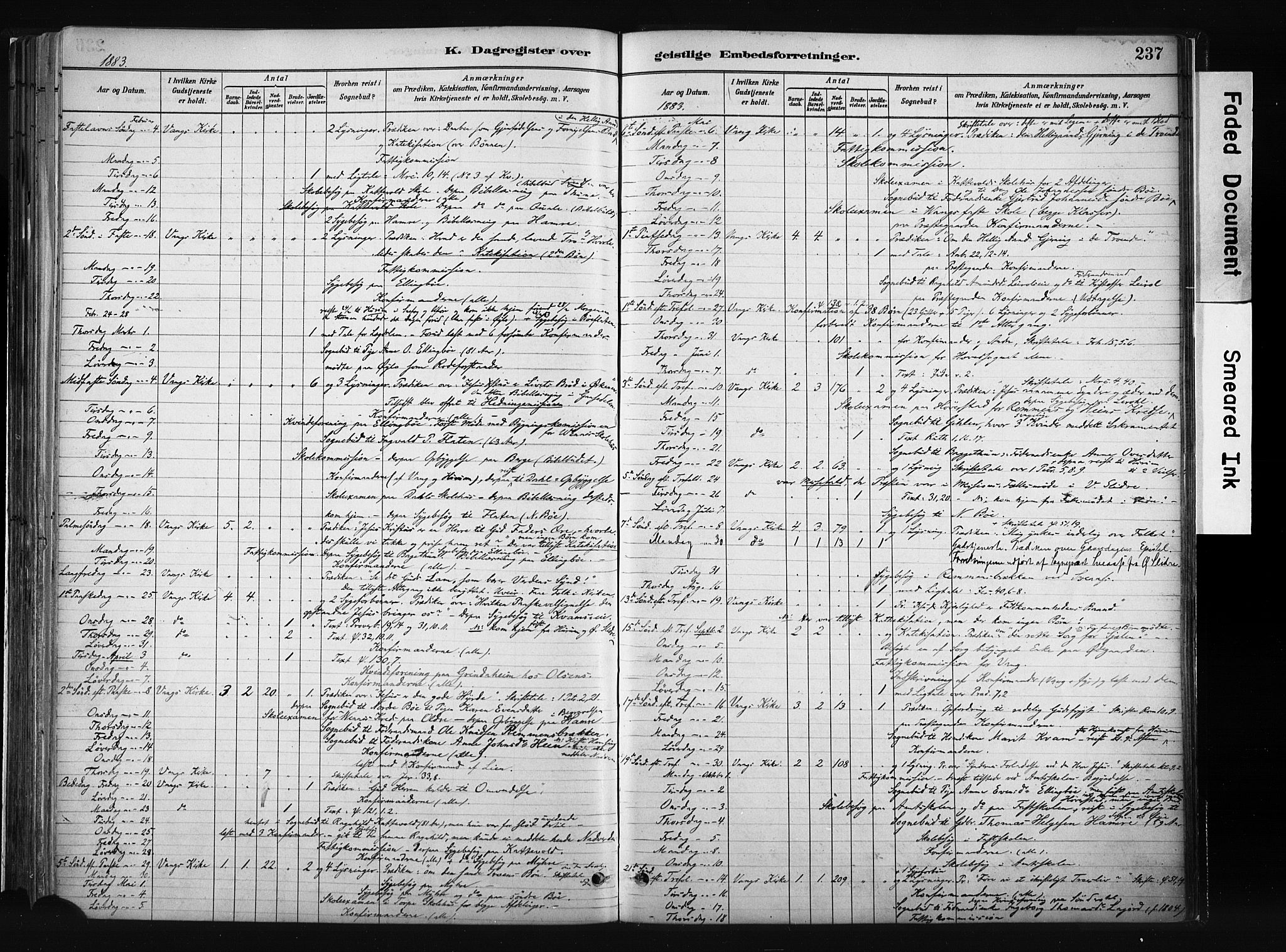 Vang prestekontor, Valdres, AV/SAH-PREST-140/H/Ha/L0008: Parish register (official) no. 8, 1882-1910, p. 237