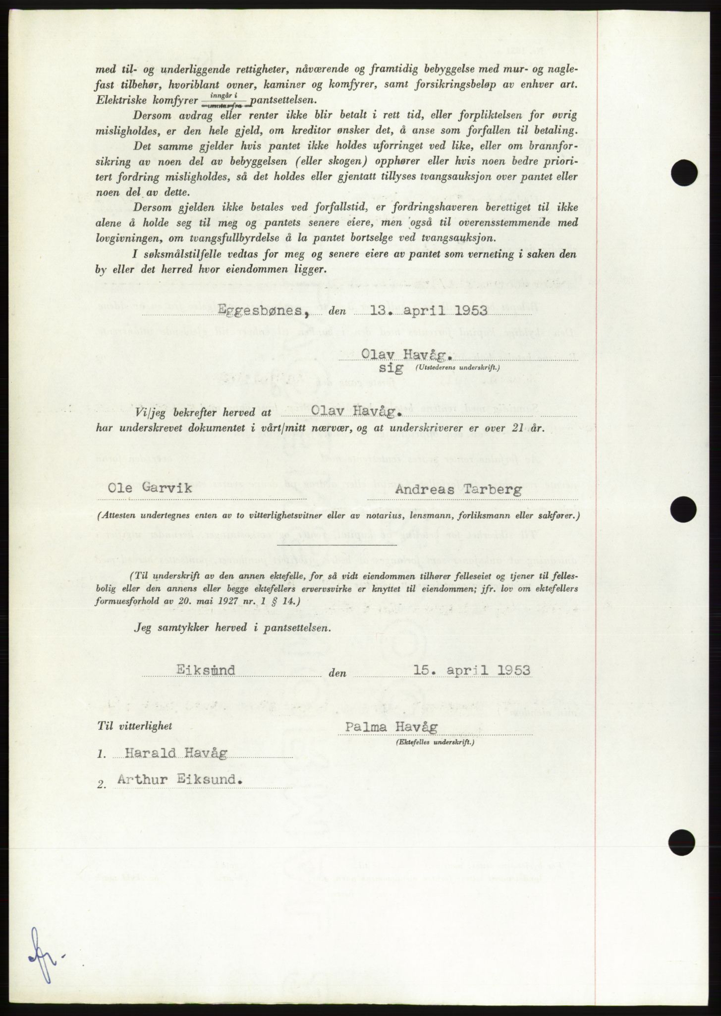 Søre Sunnmøre sorenskriveri, SAT/A-4122/1/2/2C/L0123: Mortgage book no. 11B, 1953-1953, Diary no: : 894/1953
