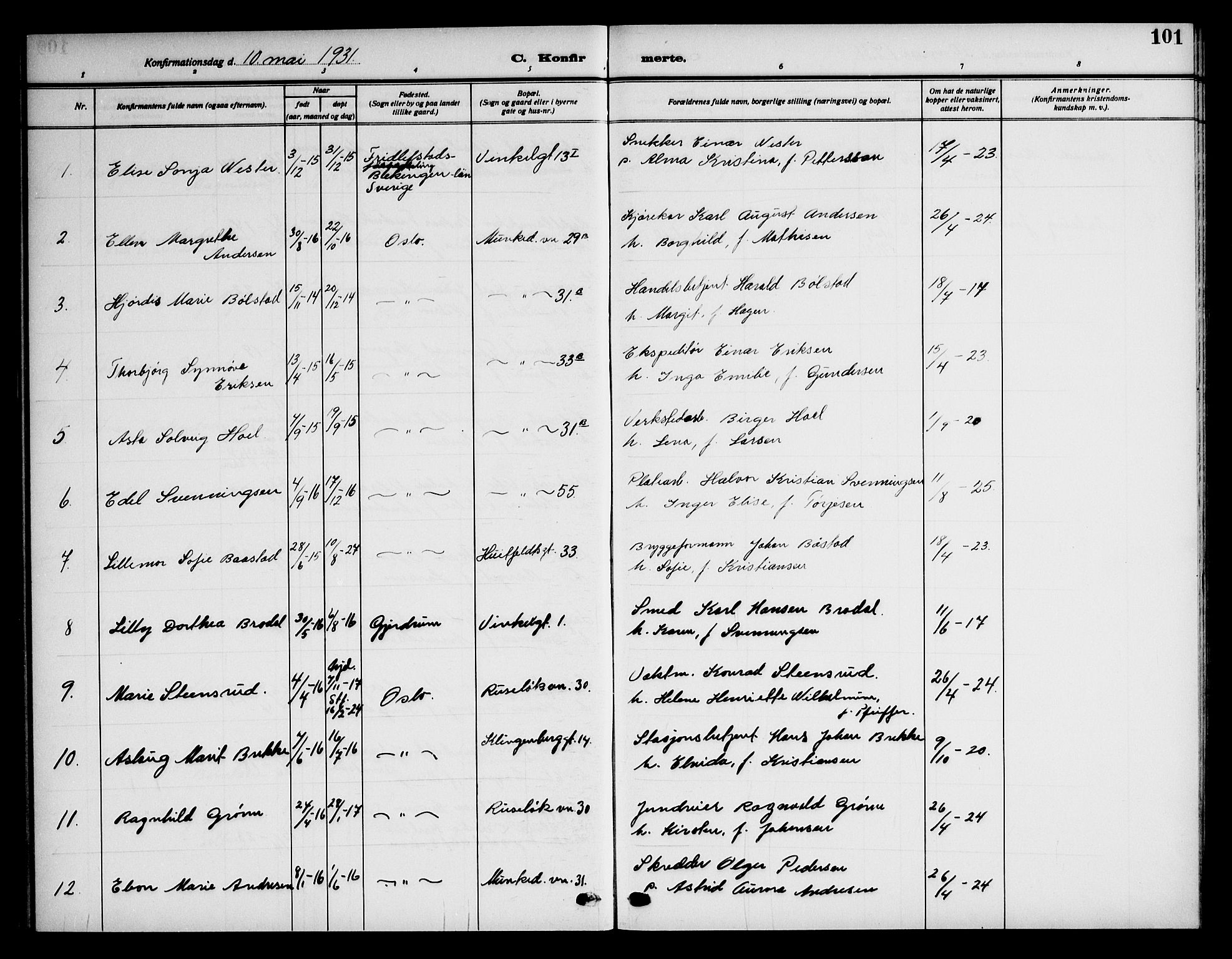 Piperviken prestekontor Kirkebøker, AV/SAO-A-10874/F/L0001: Parish register (official) no. 1, 1911-1958, p. 101