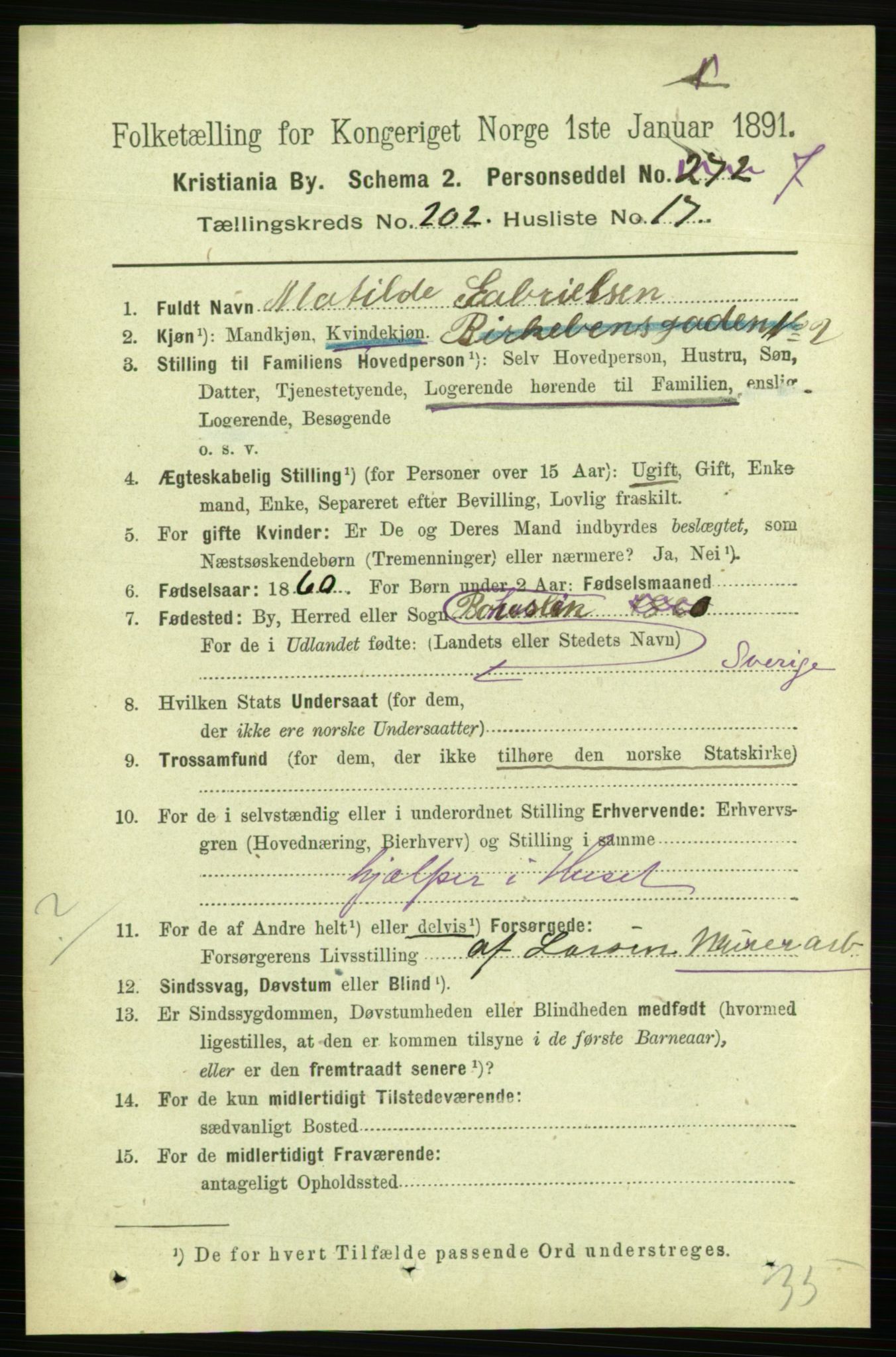 RA, 1891 census for 0301 Kristiania, 1891, p. 121796